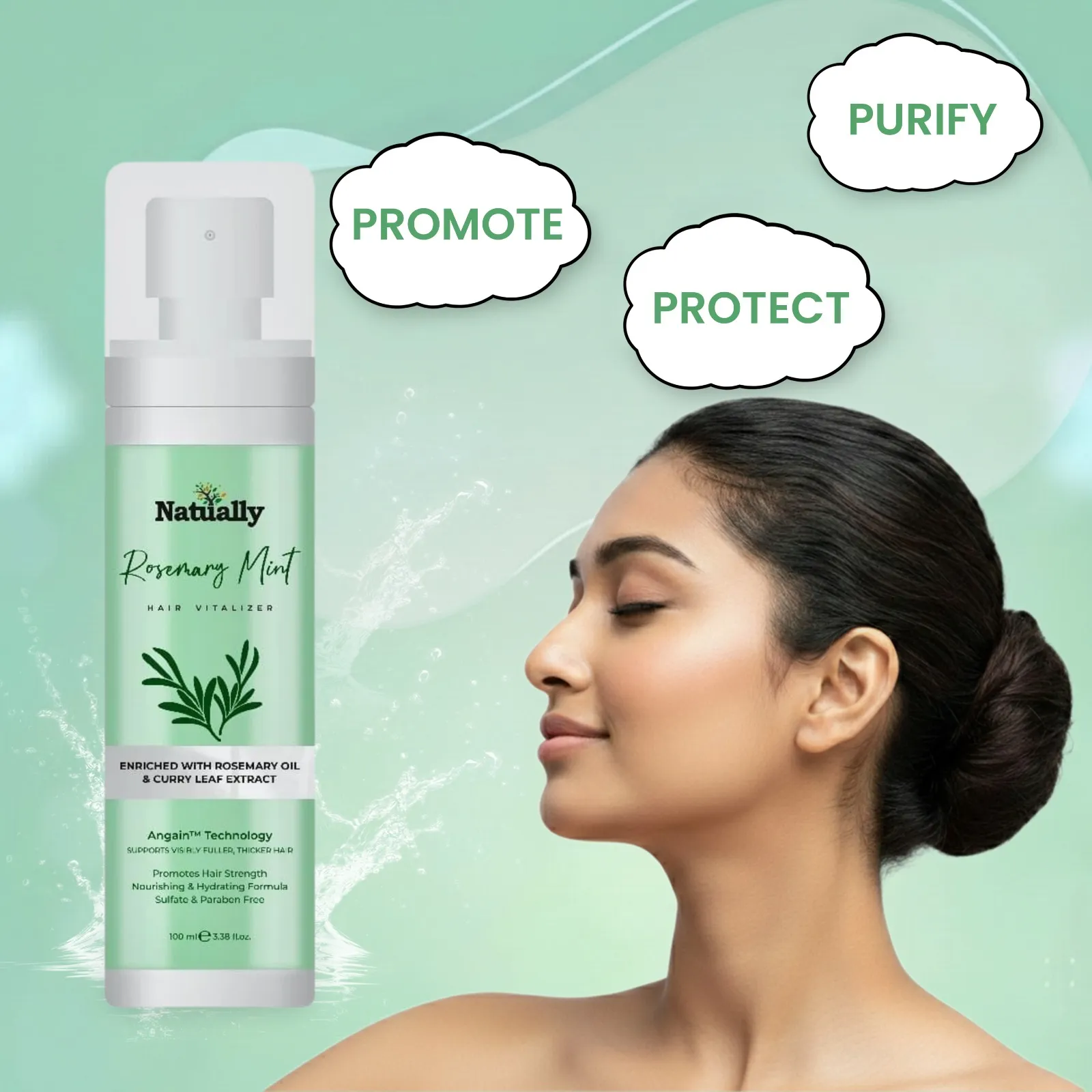 Natually Rosemary Mint Hair Vitalizer - Promotes Hair Strength Nourishing & Hydrating - 100ml - Image 3