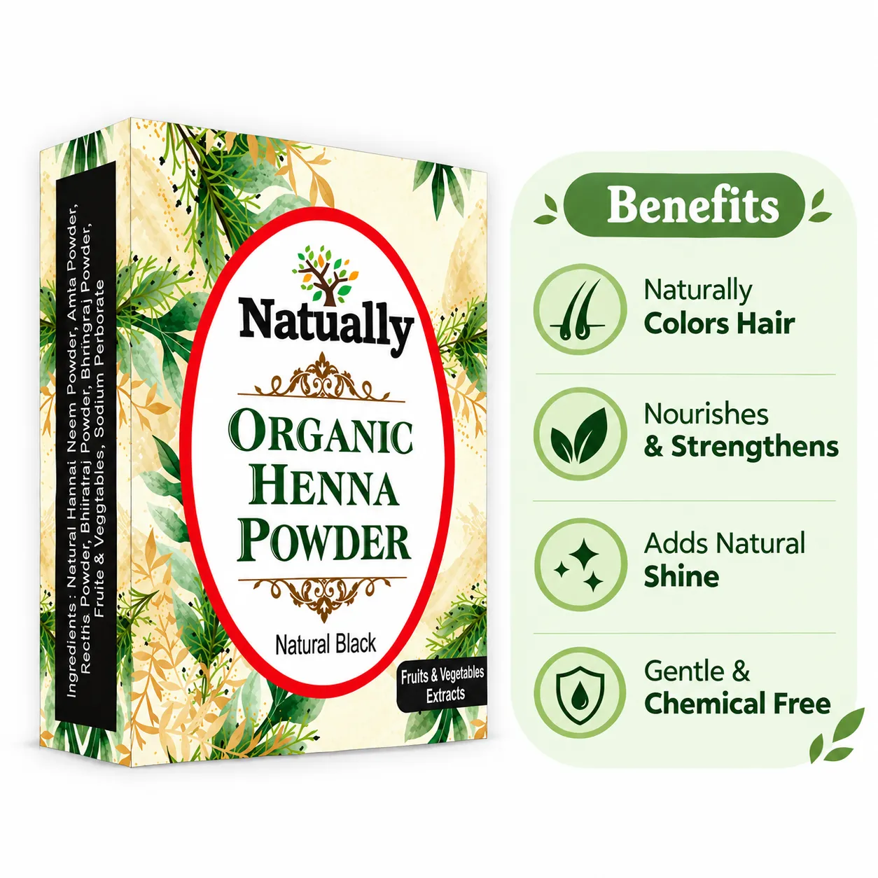 Natually 100% Organic Vegetables & Fruits Black Henna (10g x 4) - Image 2