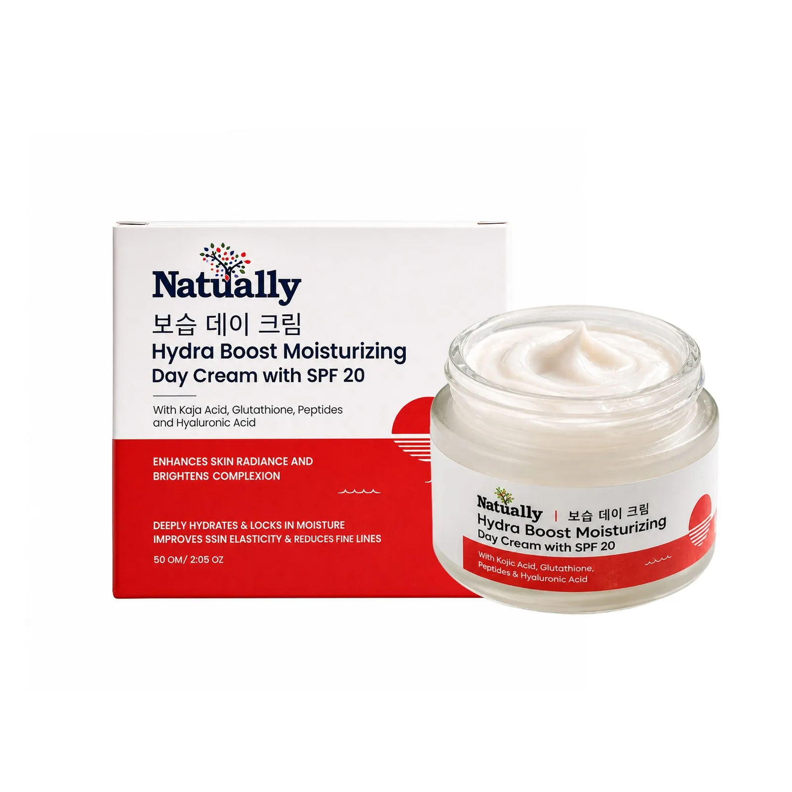 Natually Hydra Boost Moisturizer Day Cream with SPF 20 – With Hyaluronic Acid, Ceramides, Collagen & Avocado Oil
