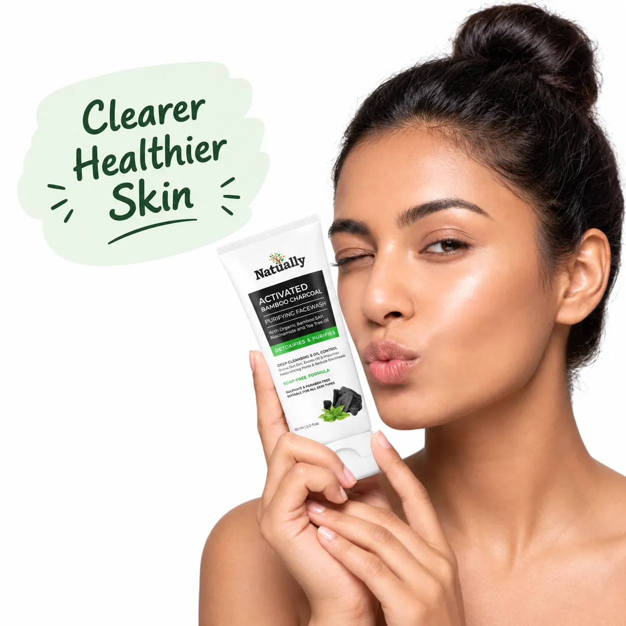 Natually Activated Bamboo Charcoal Purifying Facewash with Organic Bamboo Sap, Niacinamide & Tea Tree Oil – 60 ml - Image 5