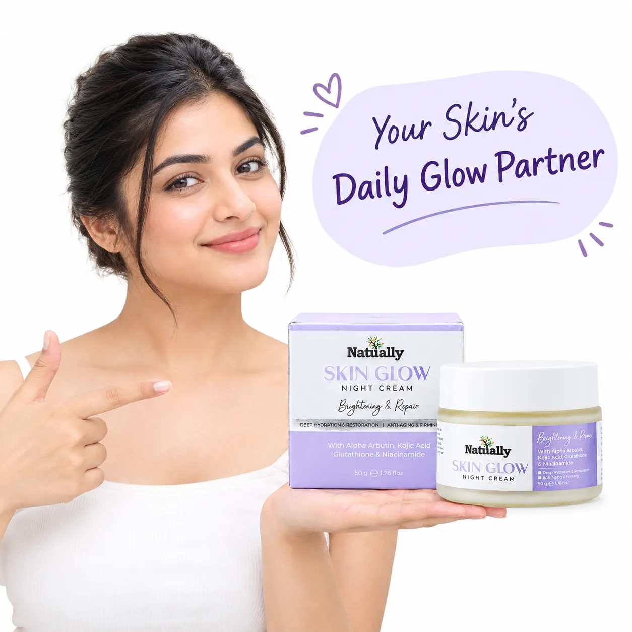 Natually Skin Glow Night Cream – Brightening & Repair Cream with Alpha Arbutin, Kojic Acid, Glutathione & Niacinamide, 50g - Image 5