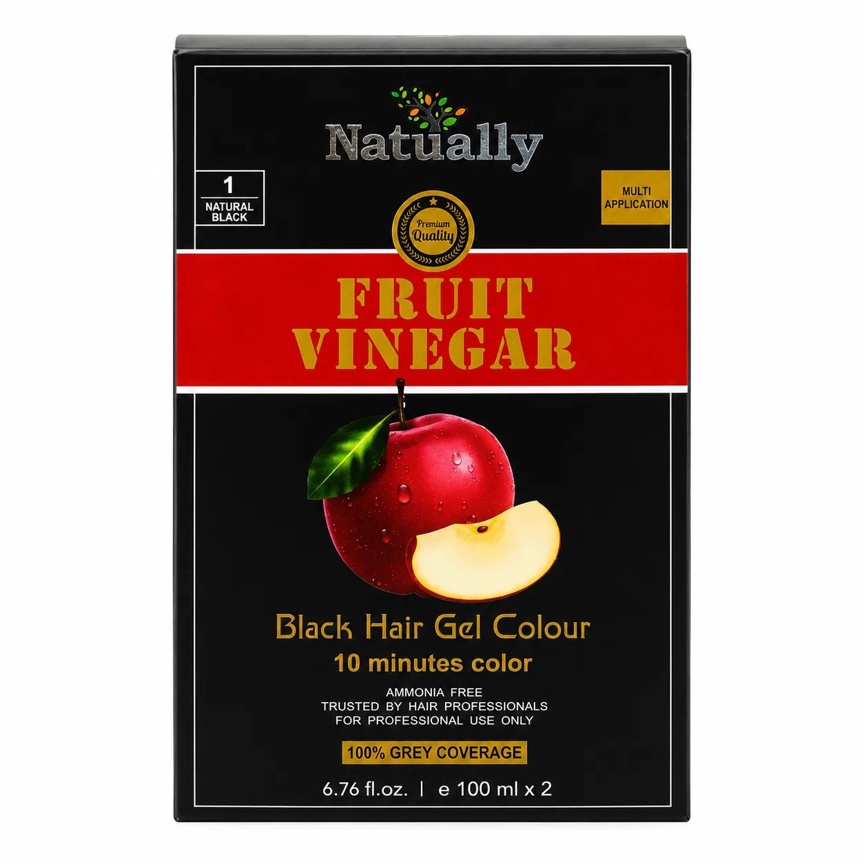 Natually Fruit Vinegar Black Hair Gel Colour – Natural Black (100 ml x 2)