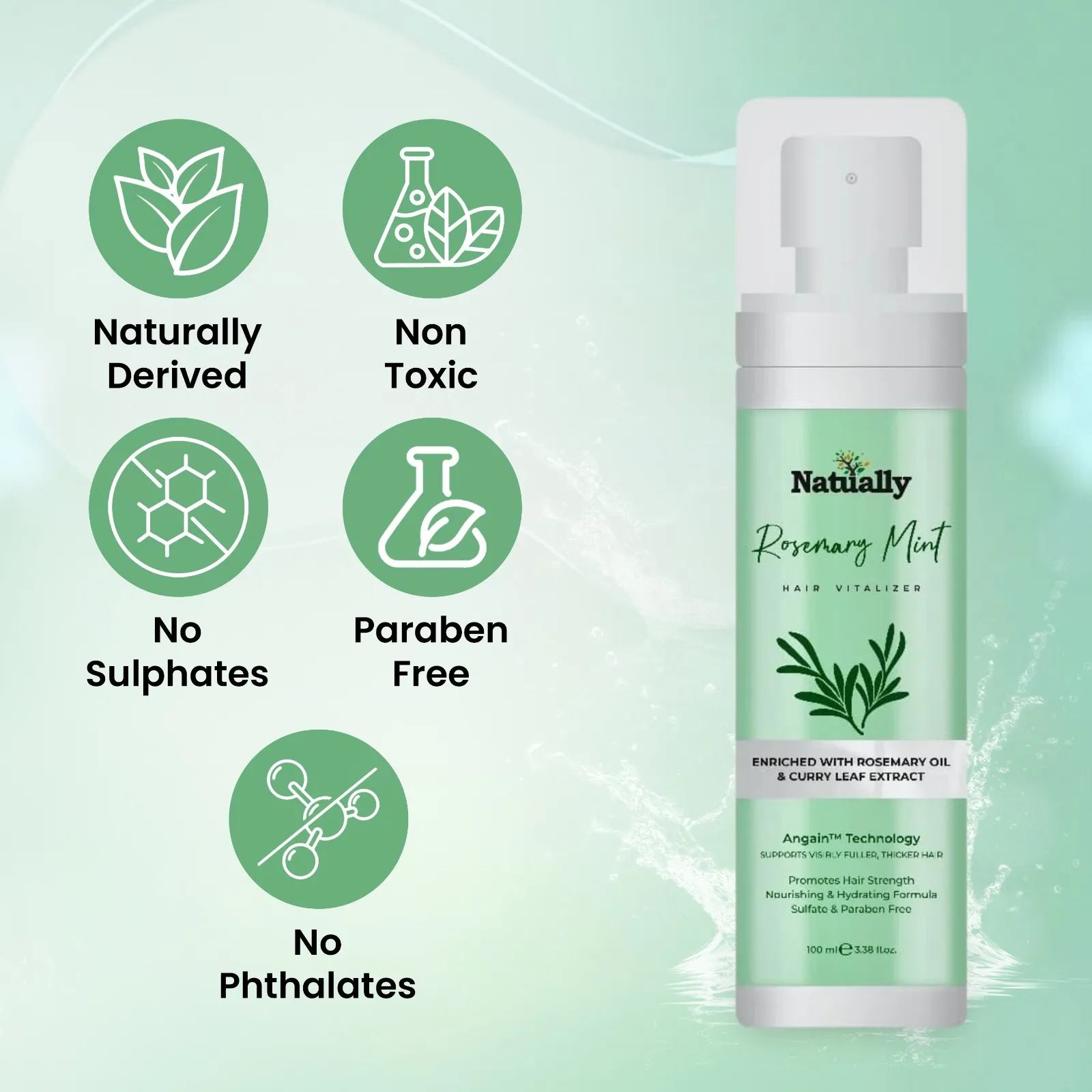 Natually Rosemary Mint Hair Vitalizer - Promotes Hair Strength Nourishing & Hydrating - 100ml - Image 2