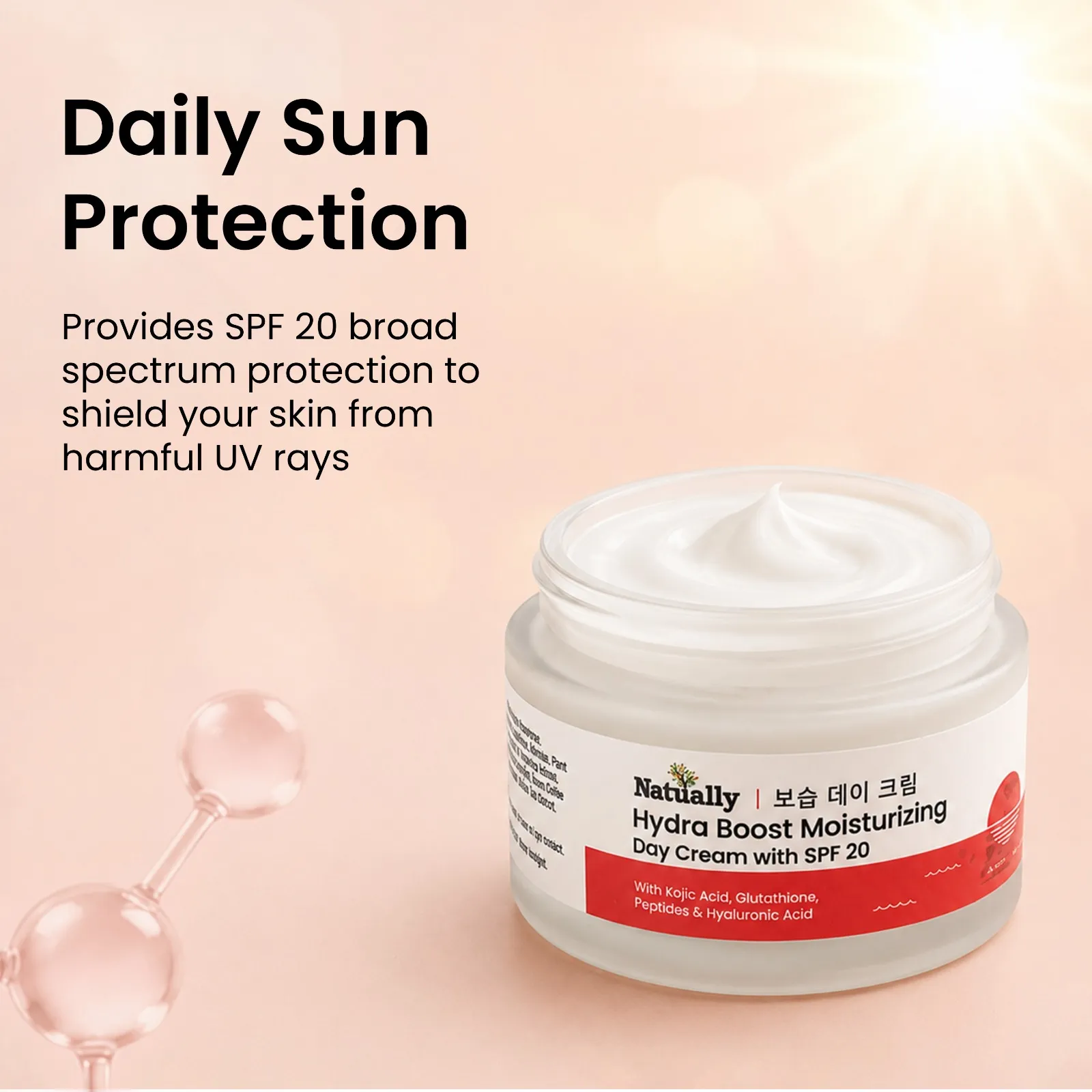 Natually Hydra Boost Moisturizer Day Cream with SPF 20 – With Hyaluronic Acid, Ceramides, Collagen & Avocado Oil - Image 4