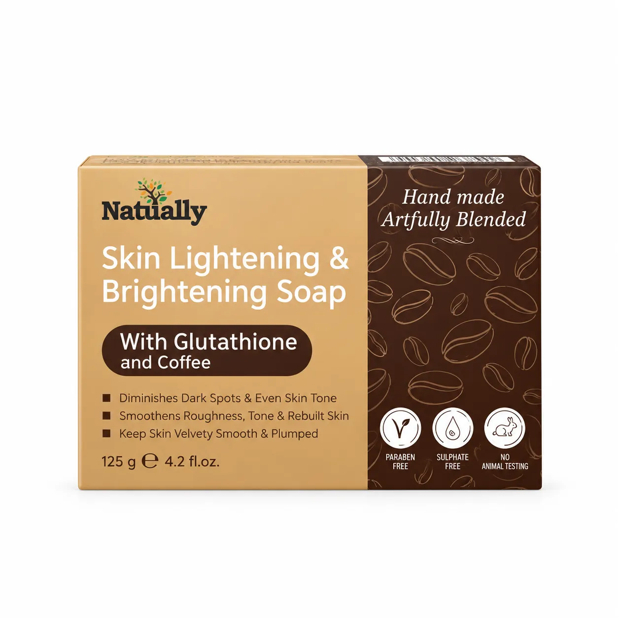 Natually Skin Lightening & Brightening Soap with Glutathione and Coffee – 125g