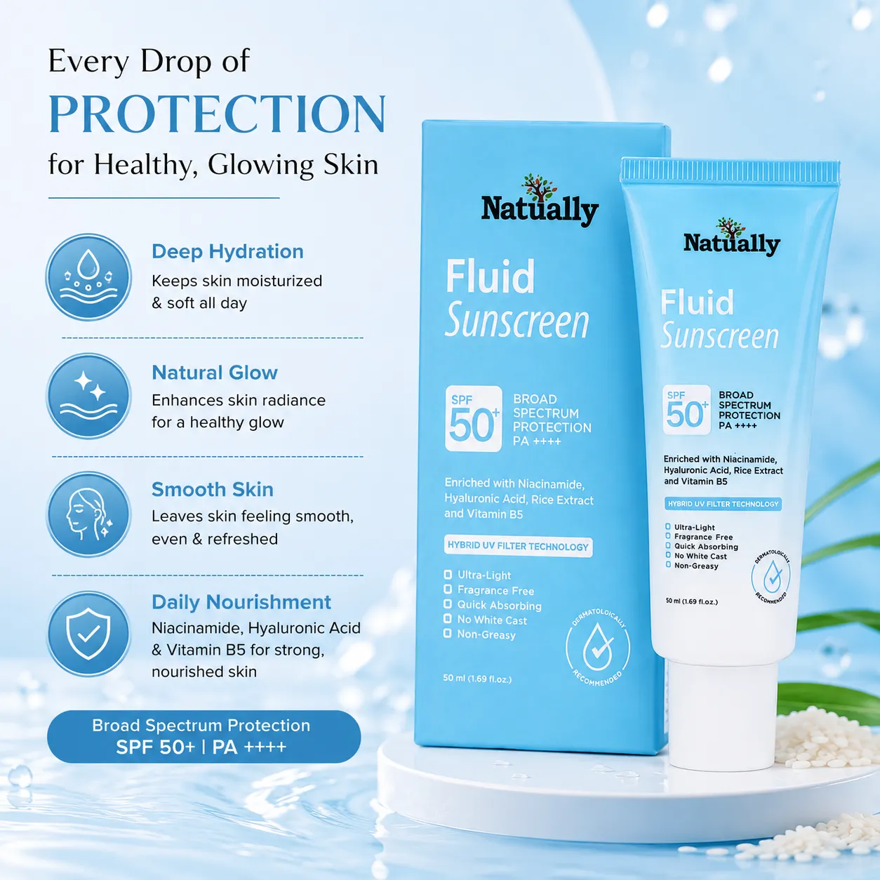 Fluid Sunscreen SPF 50+ PA++++ for Daily Sun Protection - Image 2