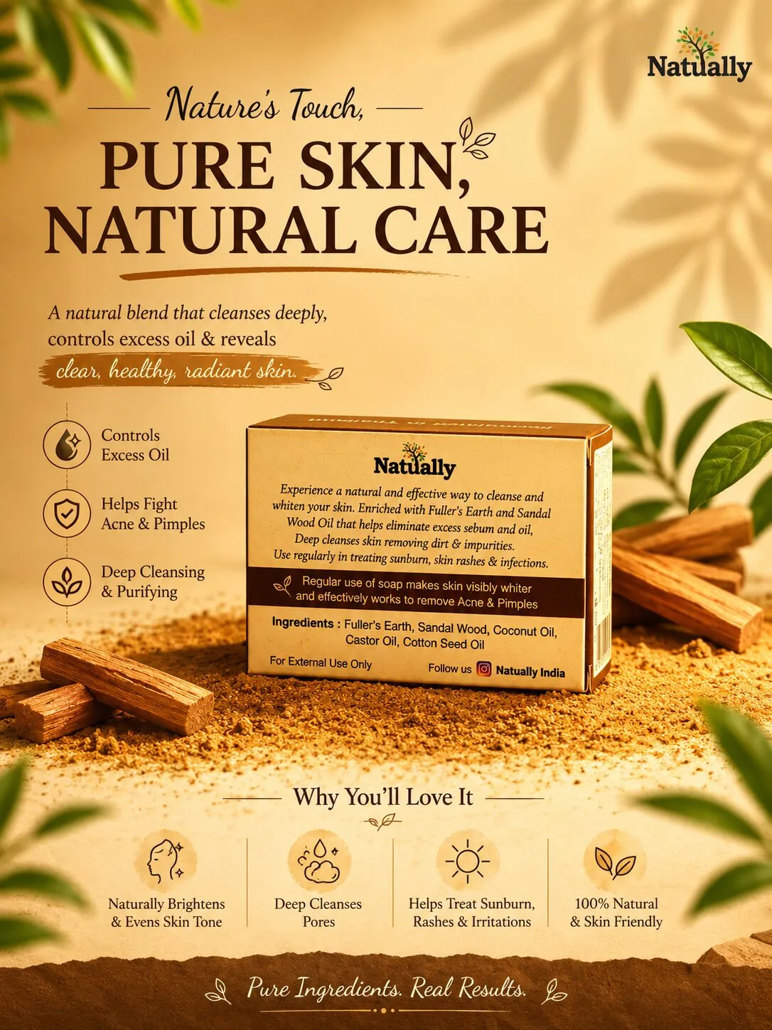 Natually Multani Mitti Soap with Sandal Wood – Handmade Herbal Cleansing Bar - Image 7