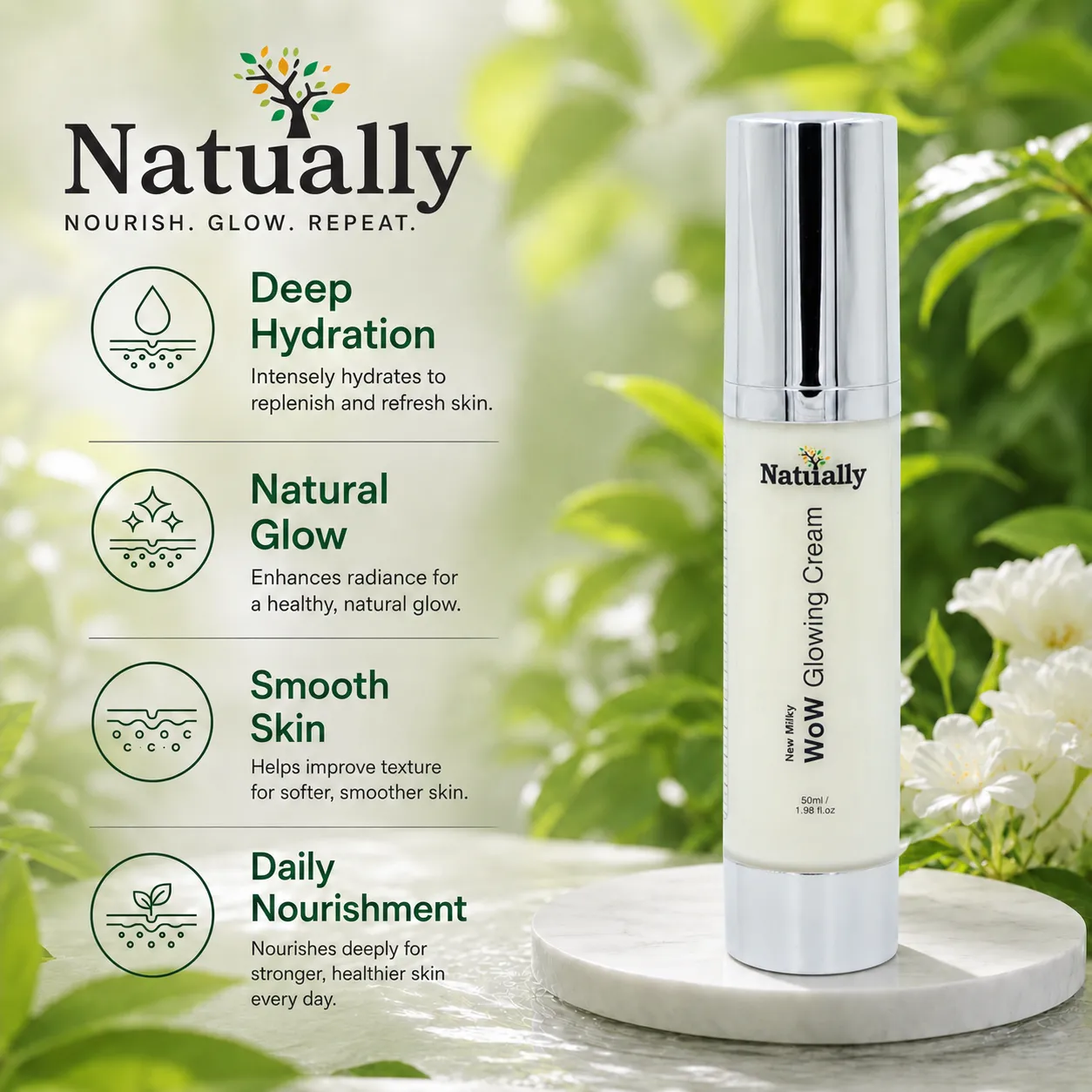 Natually WoW Glowing Cream – New Milky Formula (50ml) - Image 3