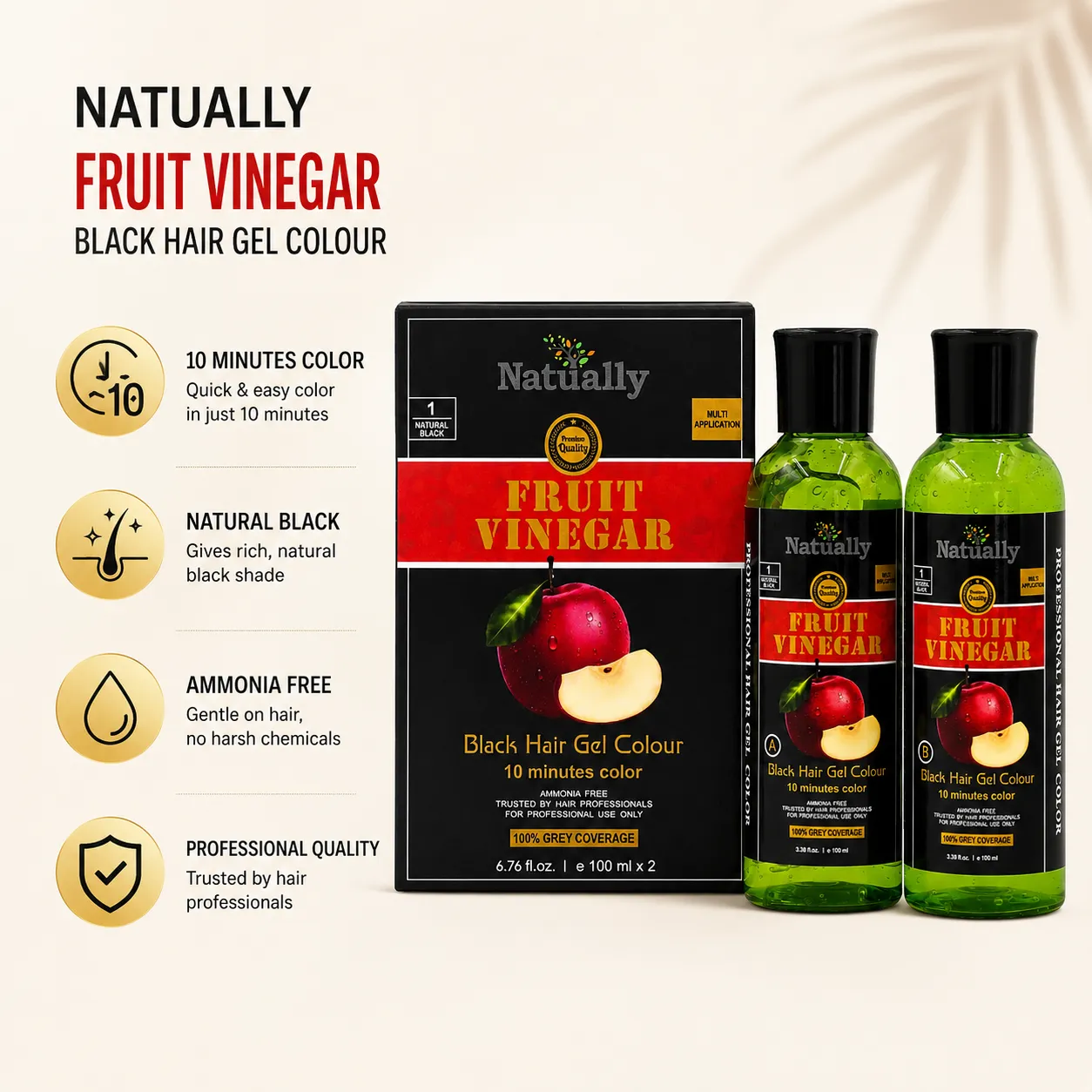 Natually Fruit Vinegar Black Hair Gel Colour – Natural Black (100 ml x 2) - Image 3