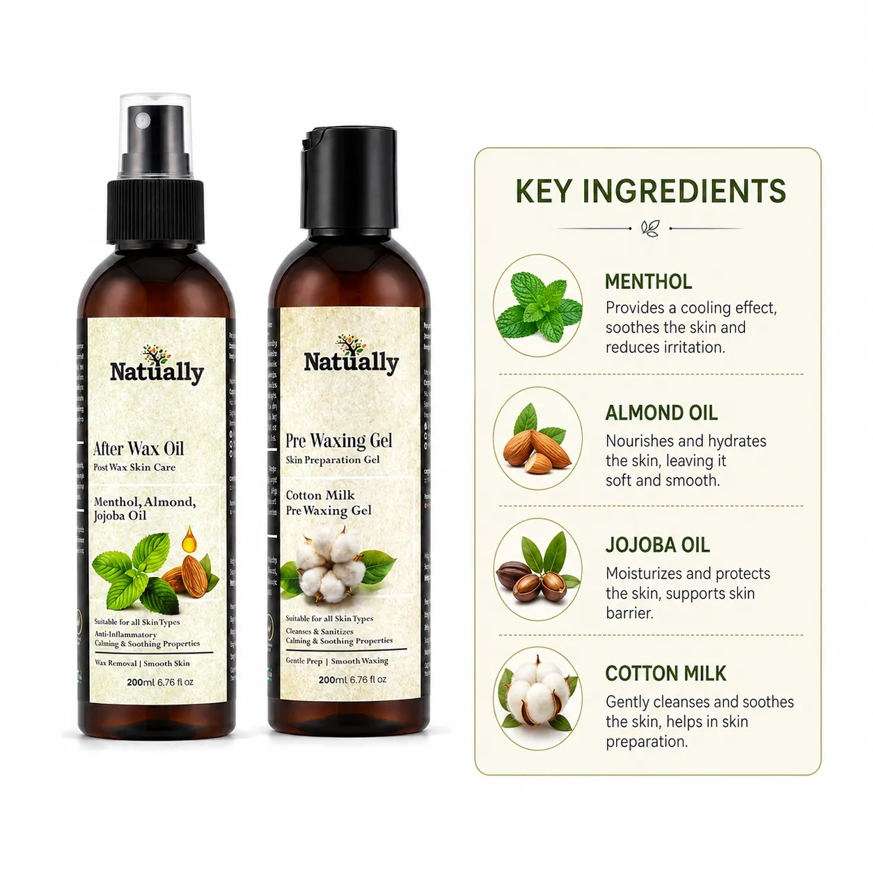 Pre Waxing Gel & After Wax Oil Skin Care Combo (200ml + 200ml) - Image 4