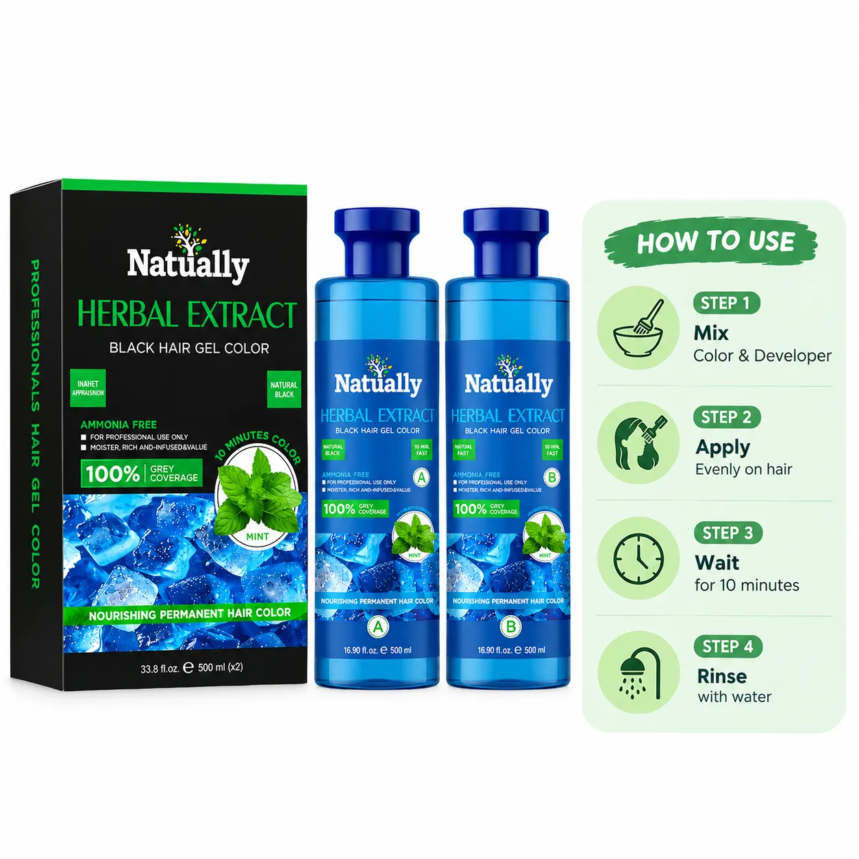 Natually Mint  Herbal Extract Black Hair Gel Color | Natural Black |500ml*2 - Image 3