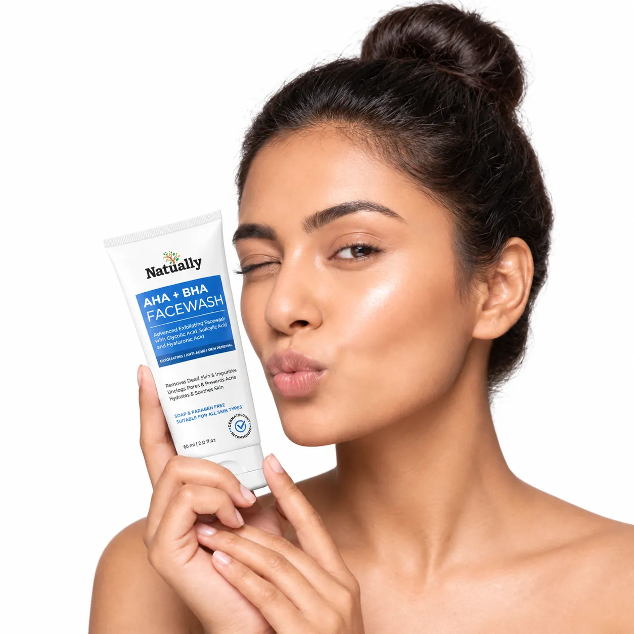 Natually AHA + BHA Advanced Exfoliating Facewash with Glycolic Acid, Salicylic Acid & Hyaluronic Acid – 60 ml - Image 5