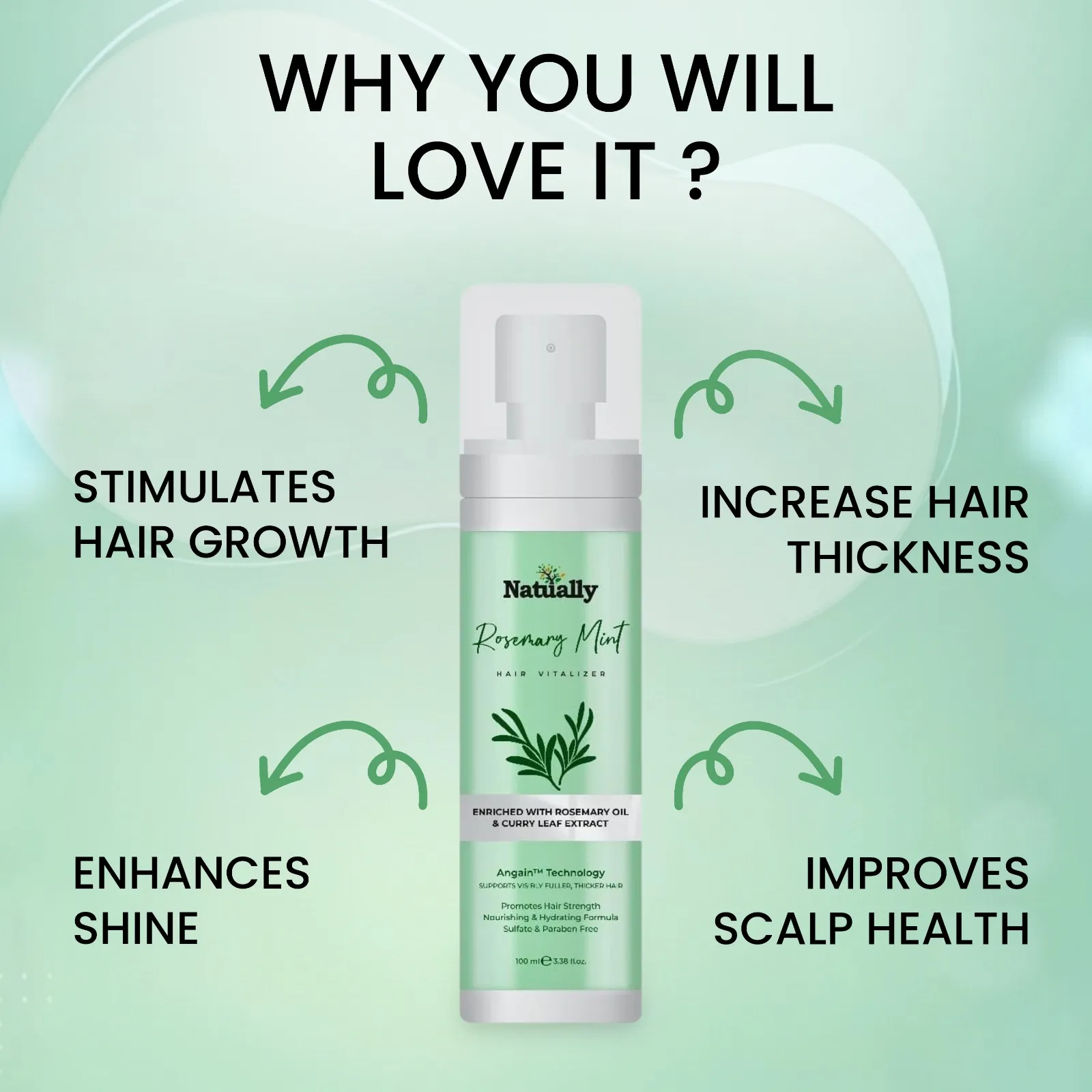 Natually Rosemary Mint Hair Vitalizer - Promotes Hair Strength Nourishing & Hydrating - 100ml - Image 4