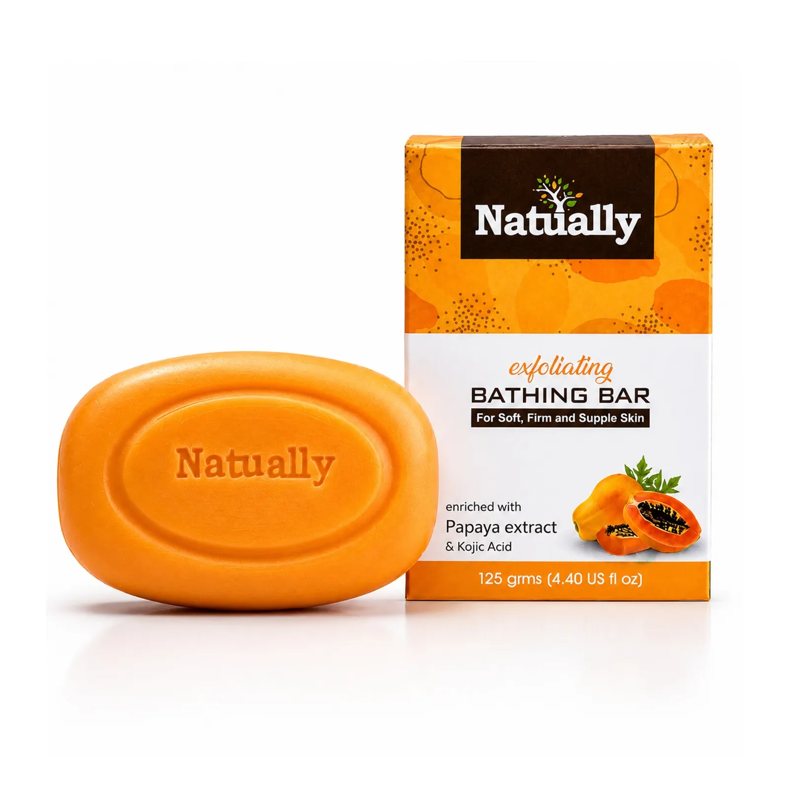 NATUALLY Exfoliating Bathing Bar with Papaya Extract and Kojic Acid - 125g