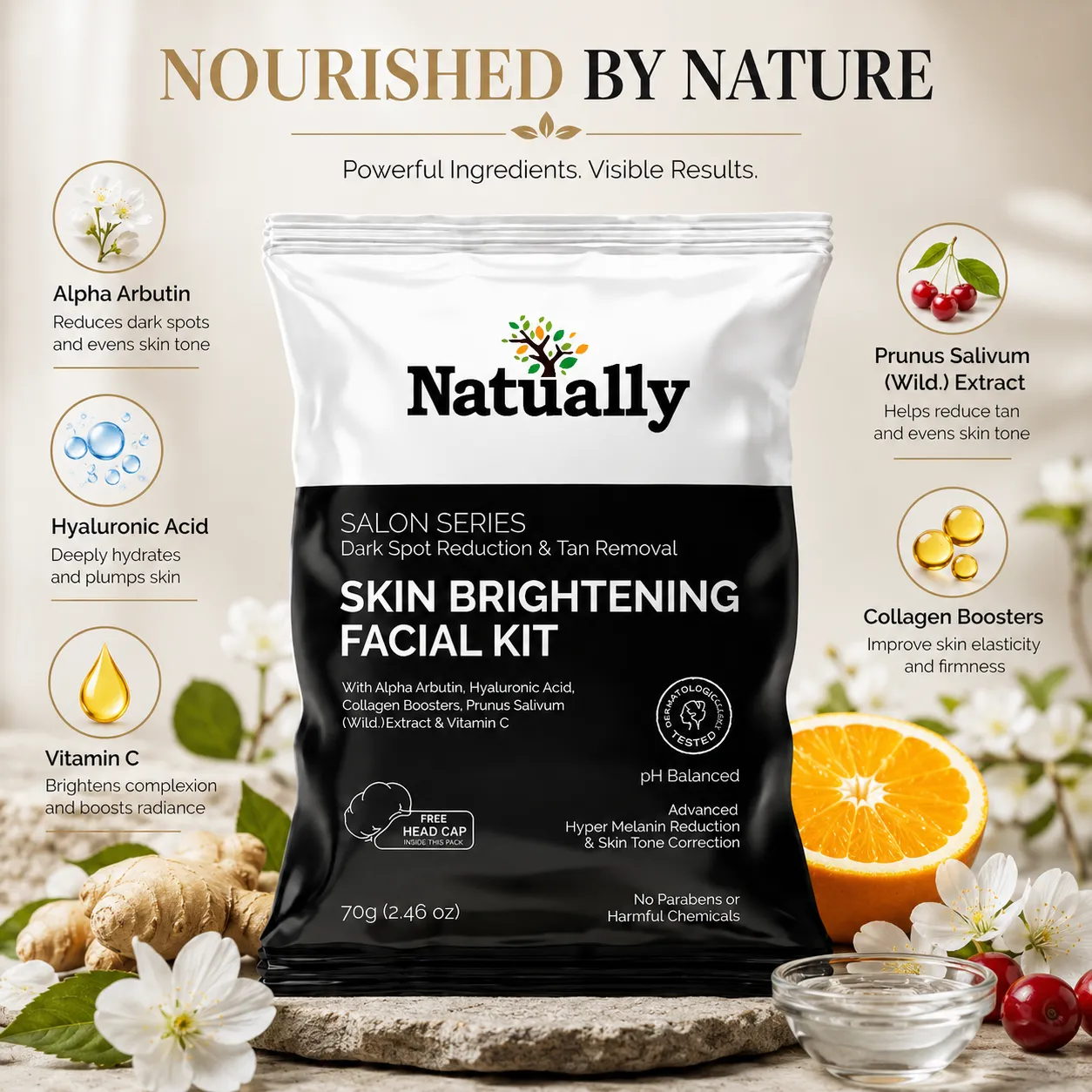 Natually Skin Brightening Facial Kit - Dark Spot Reduction & Tan Removal & 70gms - Image 3