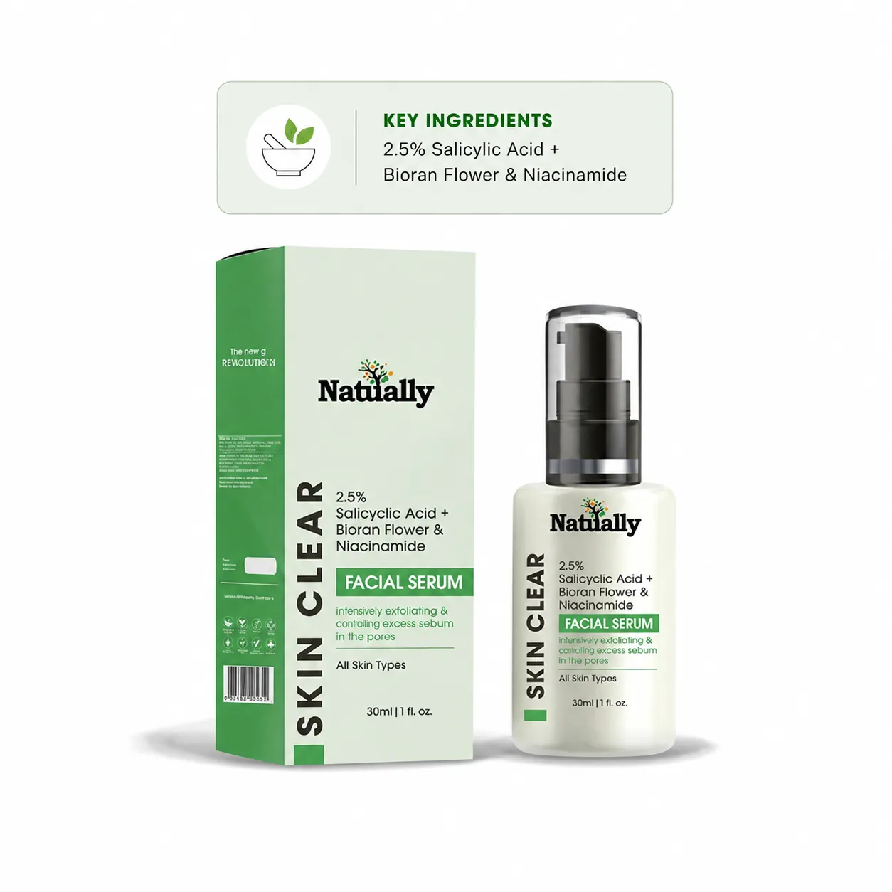 natually Skin Clear Serum – 2.5% Salicylic Acid + Bioran Flower + Niacinamide - Image 3