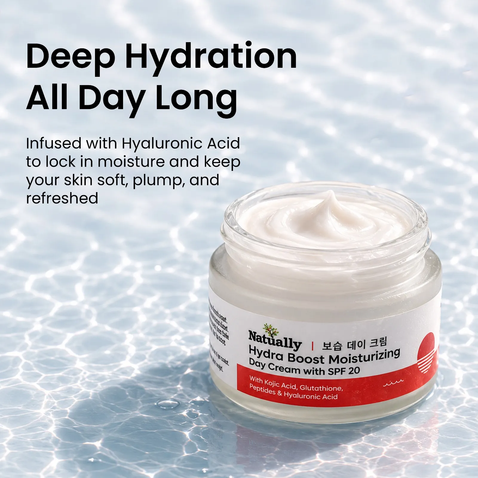 Natually Hydra Boost Moisturizer Day Cream with SPF 20 – With Hyaluronic Acid, Ceramides, Collagen & Avocado Oil - Image 2