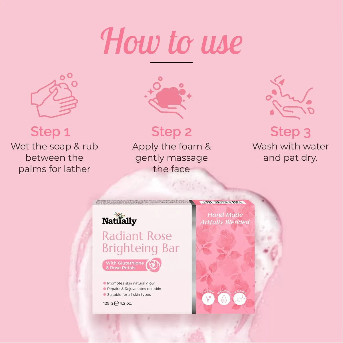 Natually Radiant Rose Brightening Bar with Rose Petals – 125g - Image 3