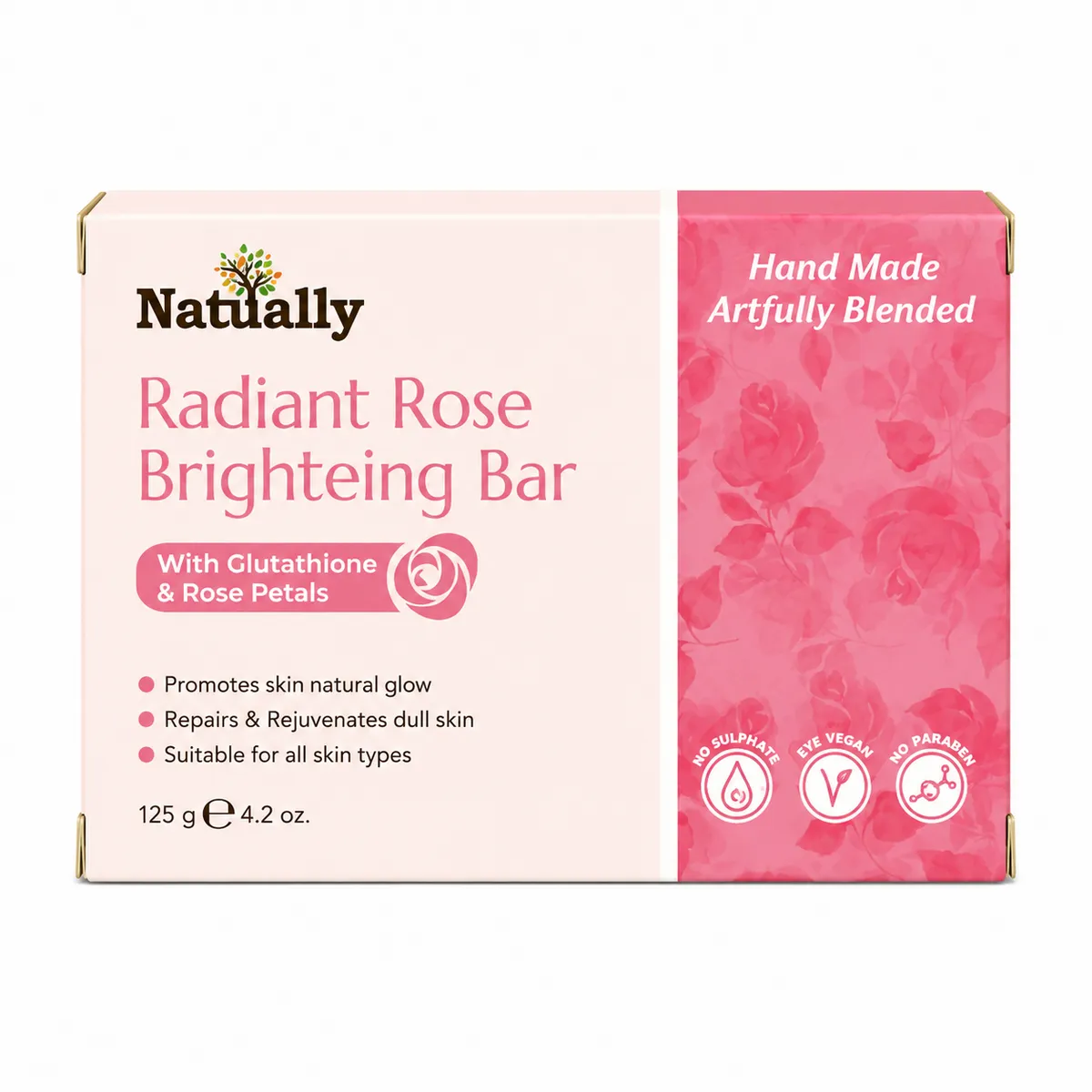 Natually Radiant Rose Brightening Bar with Rose Petals – 125g