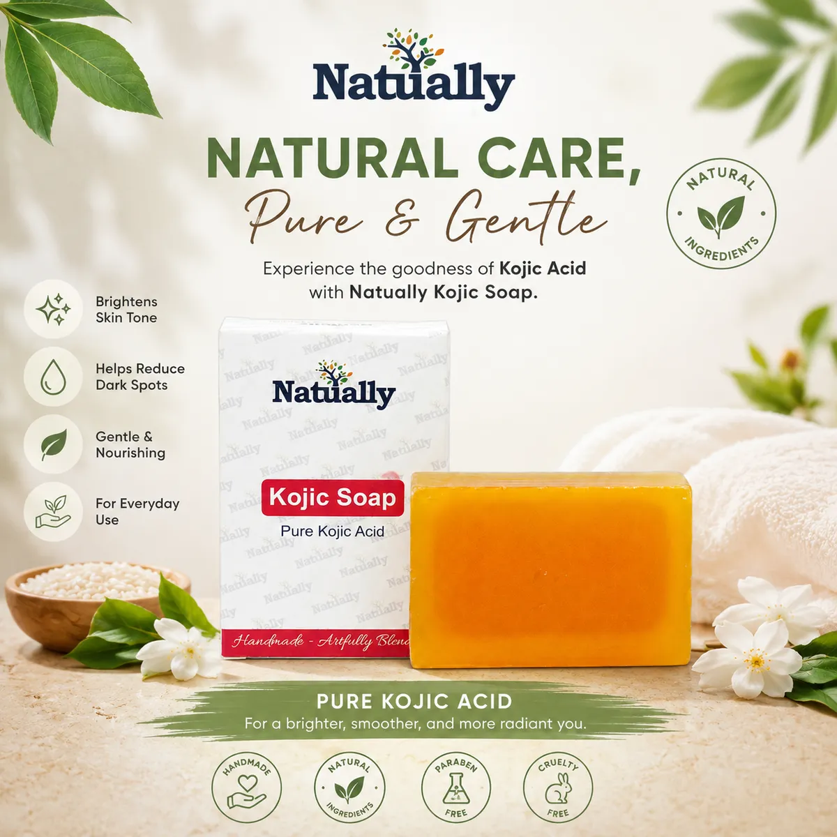 Natually Kojic Soap – Pure Kojic Acid - 125g - Image 2