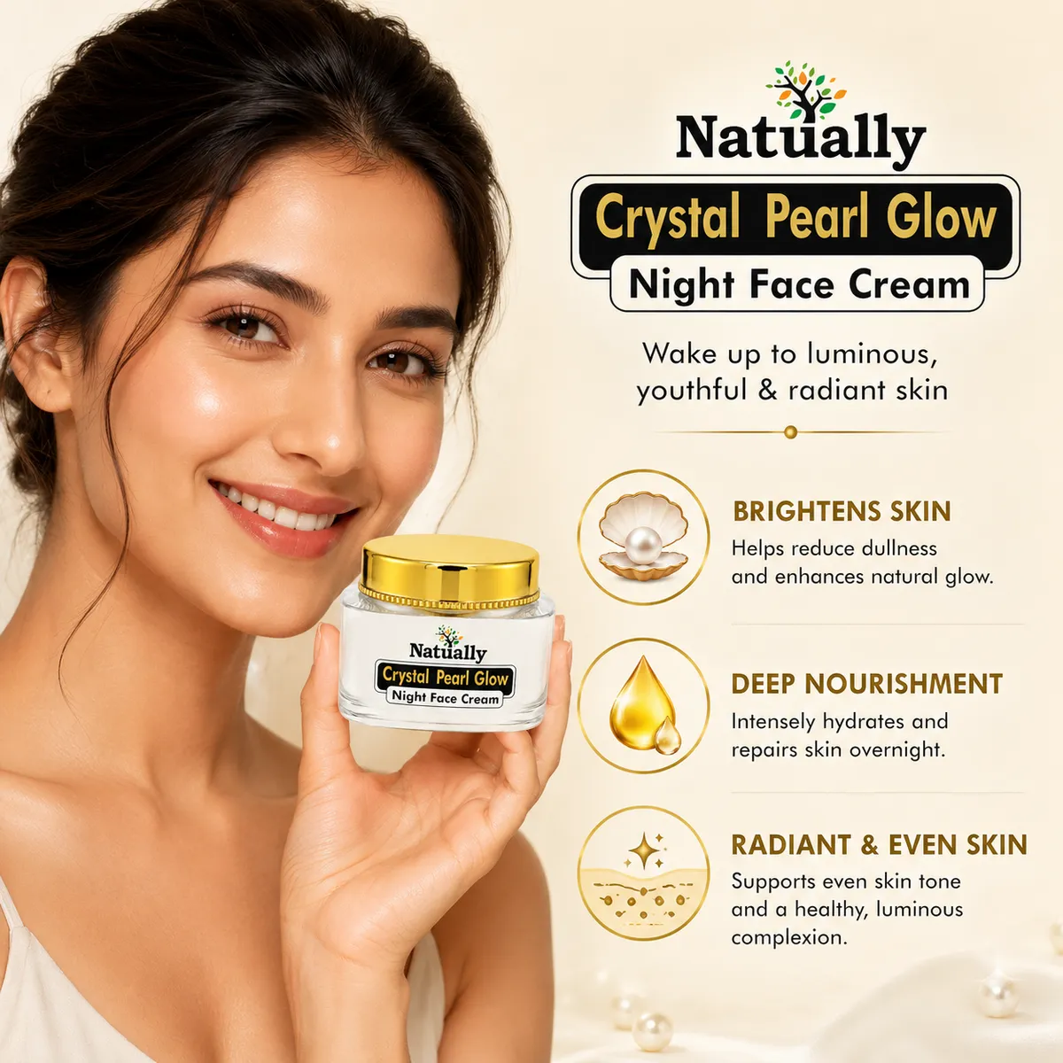 Natually Crystal Pearl Glow Night Face Cream - Image 2