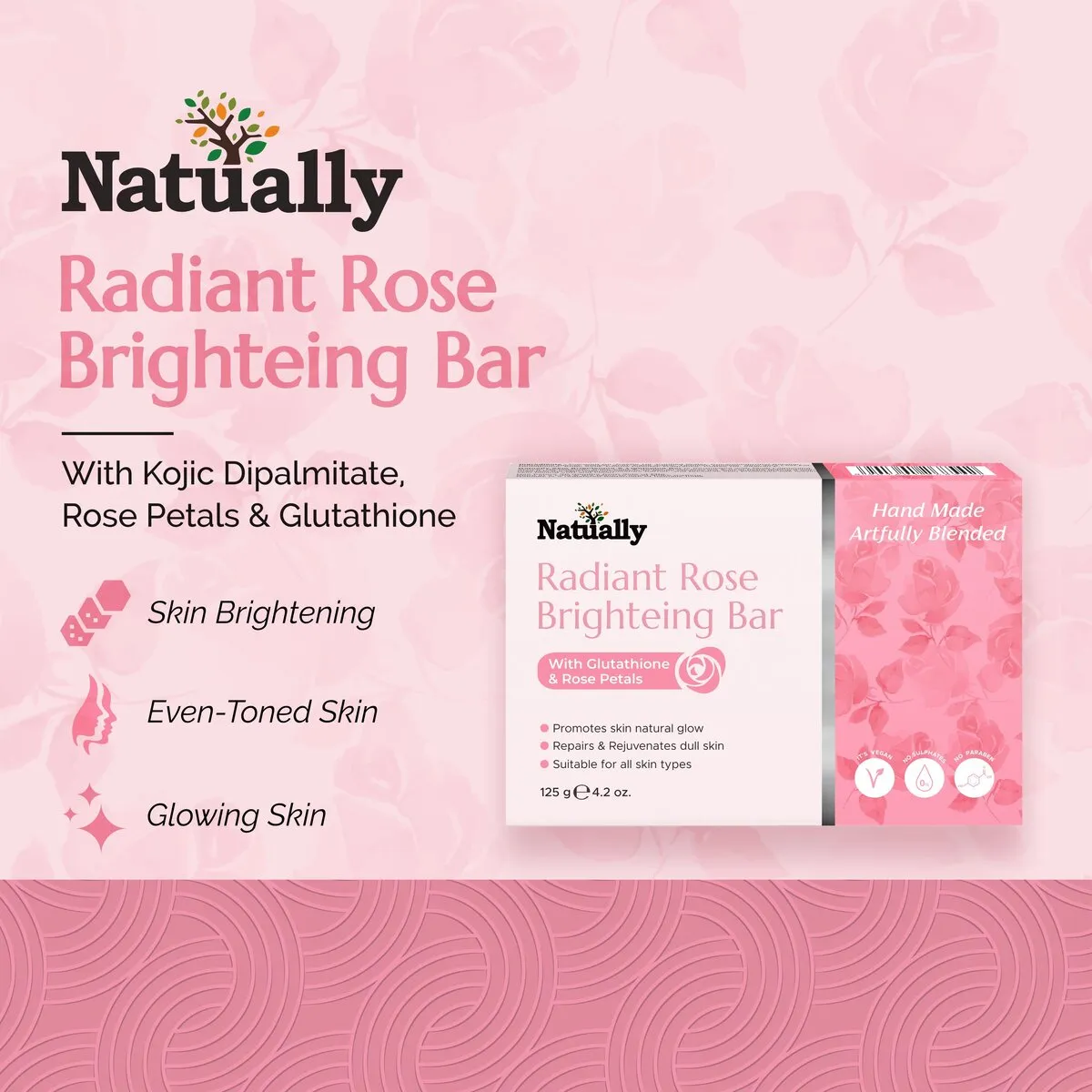 Natually Radiant Rose Brightening Bar with Rose Petals – 125g - Image 6