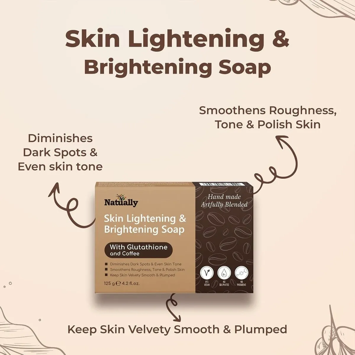 Natually Skin Lightening & Brightening Soap with Glutathione and Coffee – 125g - Image 4