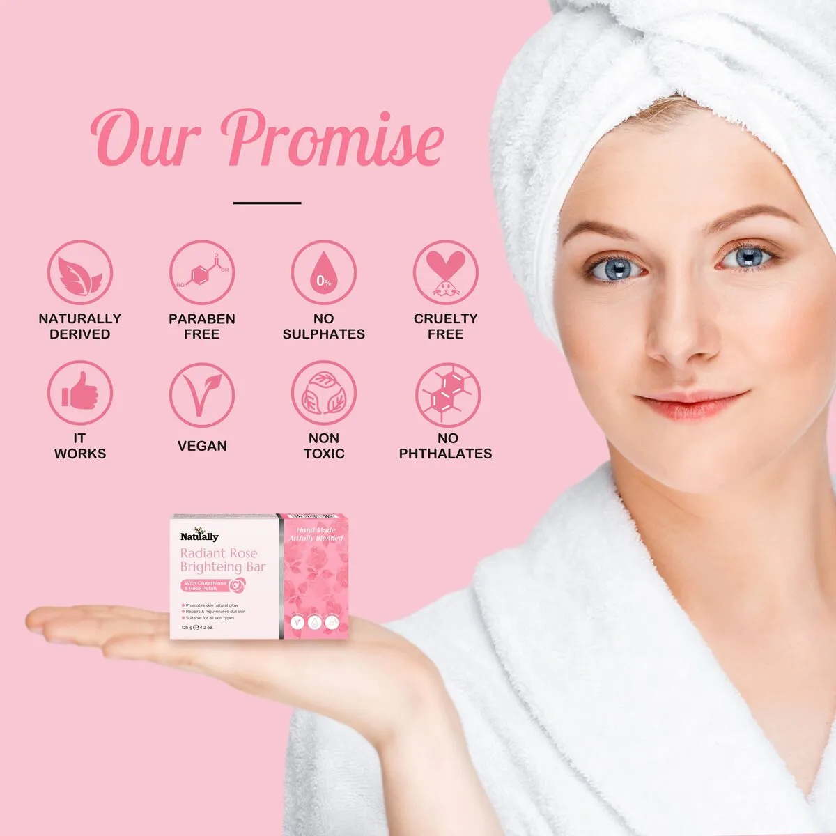 Natually Radiant Rose Brightening Bar with Rose Petals – 125g - Image 4