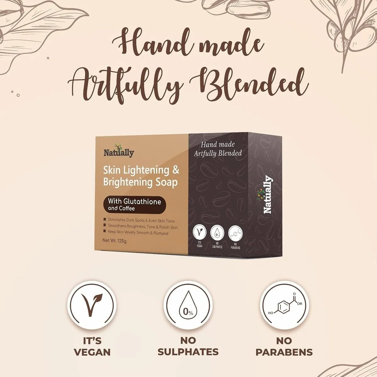 Natually Skin Lightening & Brightening Soap with Glutathione and Coffee – 125g - Image 3