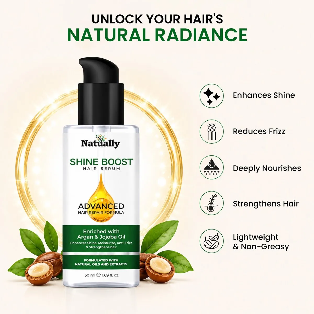 Natually Shine Boost Hair Serum & Enhance Shine ,Moisturize ,Anti Frizz &100ml - Image 2