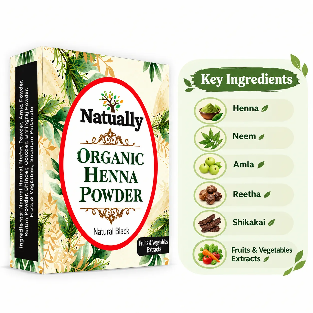 Natually 100% Organic Vegetables & Fruits Black Henna (10g x 4) - Image 4