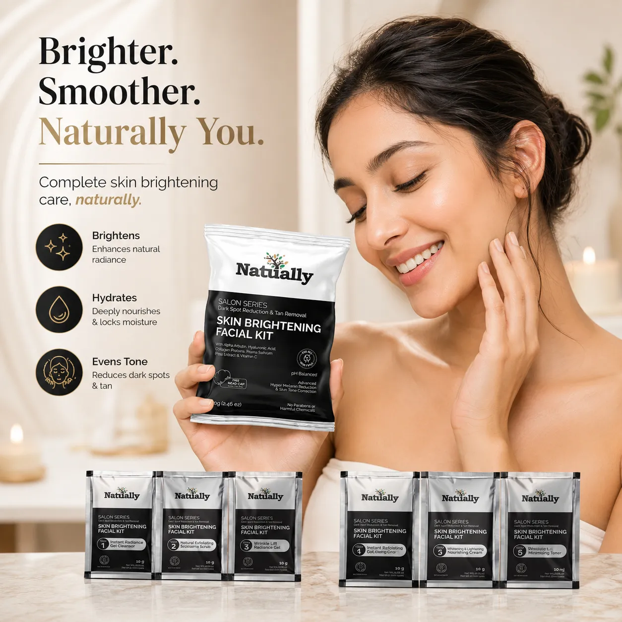 Natually Skin Brightening Facial Kit - Dark Spot Reduction & Tan Removal & 70gms - Image 4