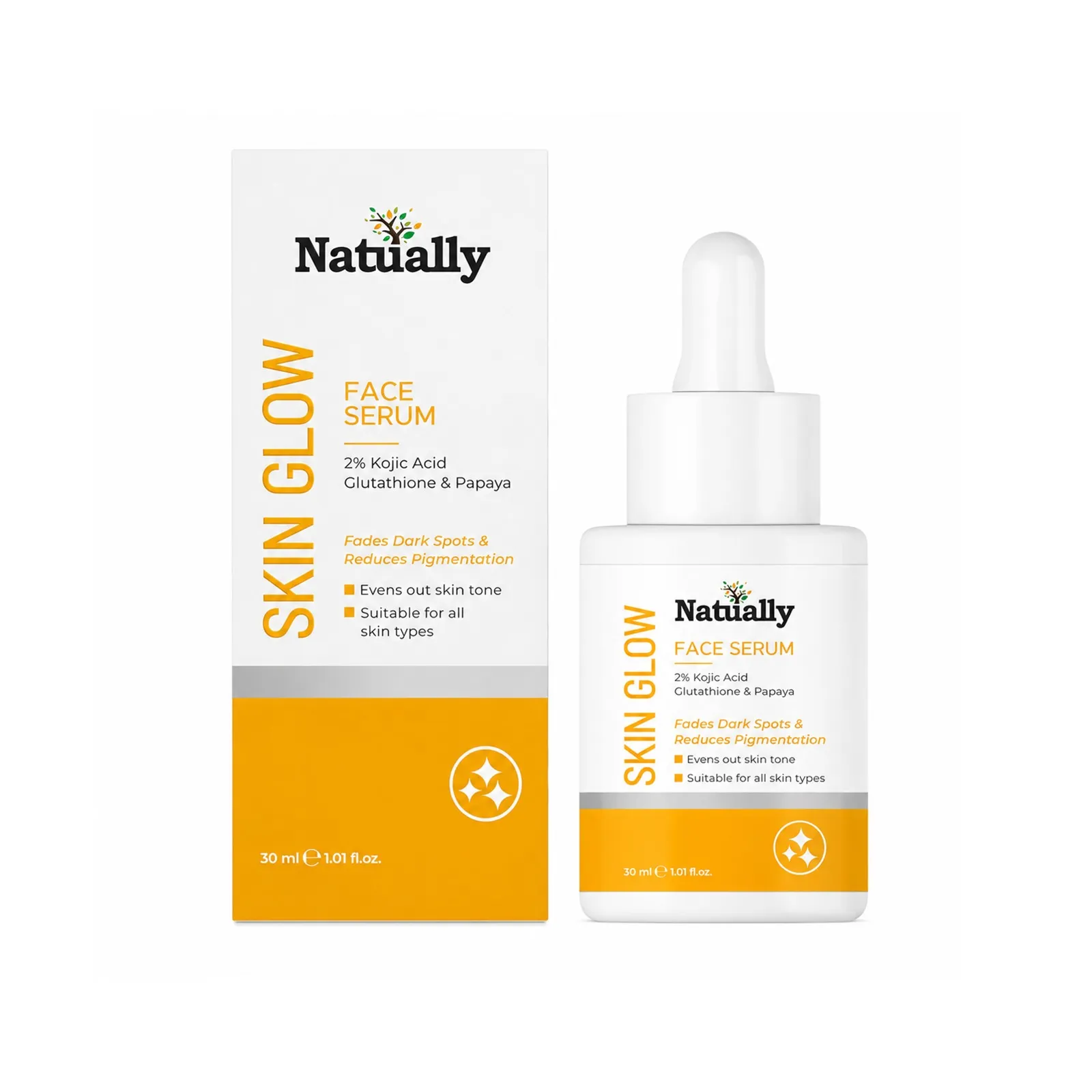 Natually Skin Glow Face Serum - 2% Kojic Acid, Glutathione and Papaya - 30ml