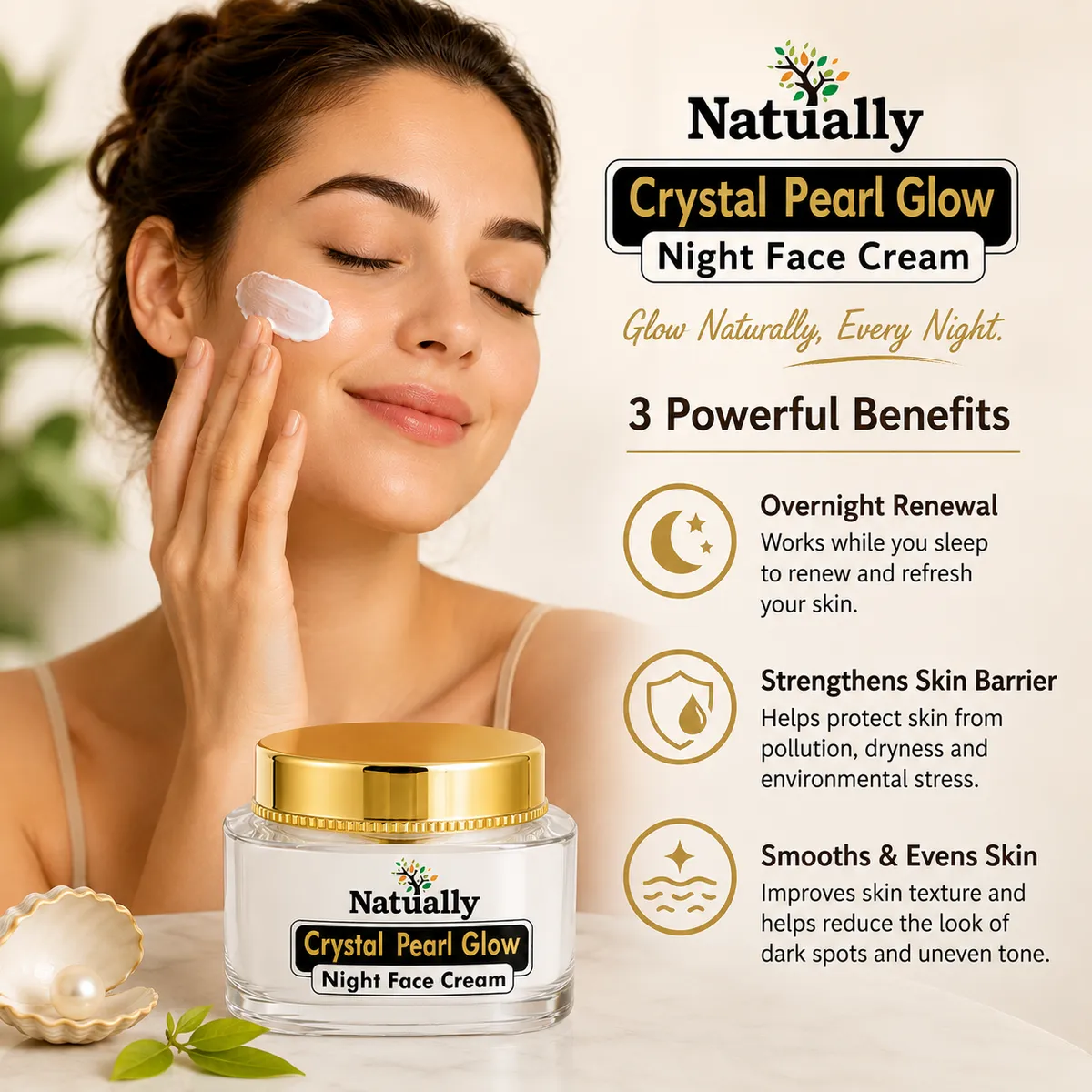 Natually Crystal Pearl Glow Night Face Cream - Image 3