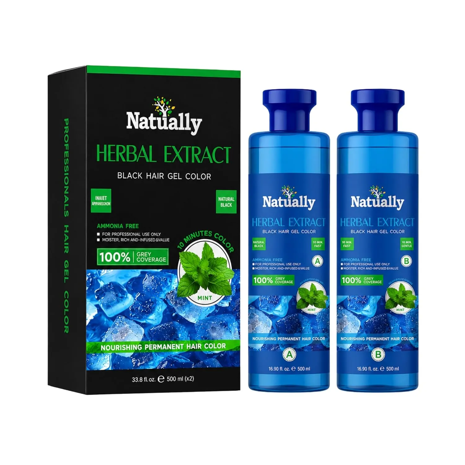 Natually Mint  Herbal Extract Black Hair Gel Color | Natural Black |500ml*2