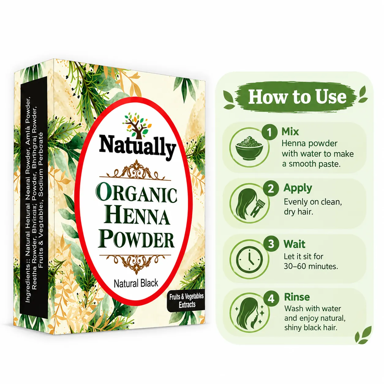 Natually 100% Organic Vegetables & Fruits Black Henna (10g x 4) - Image 3