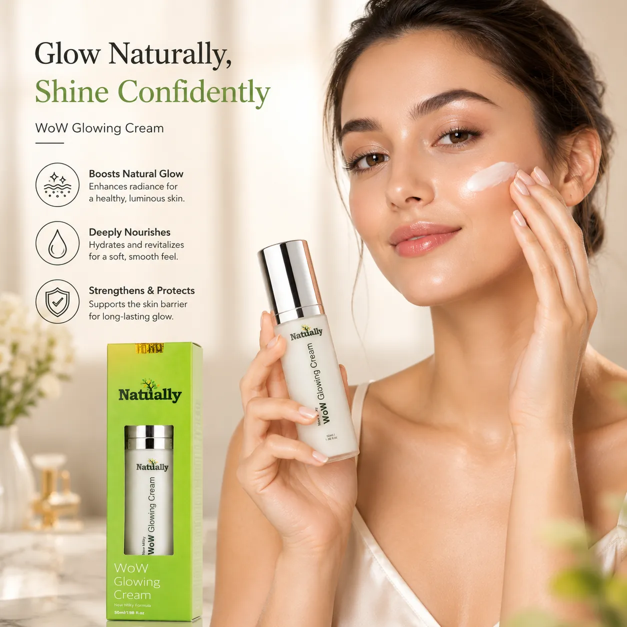 Natually WoW Glowing Cream – New Milky Formula (50ml) - Image 5