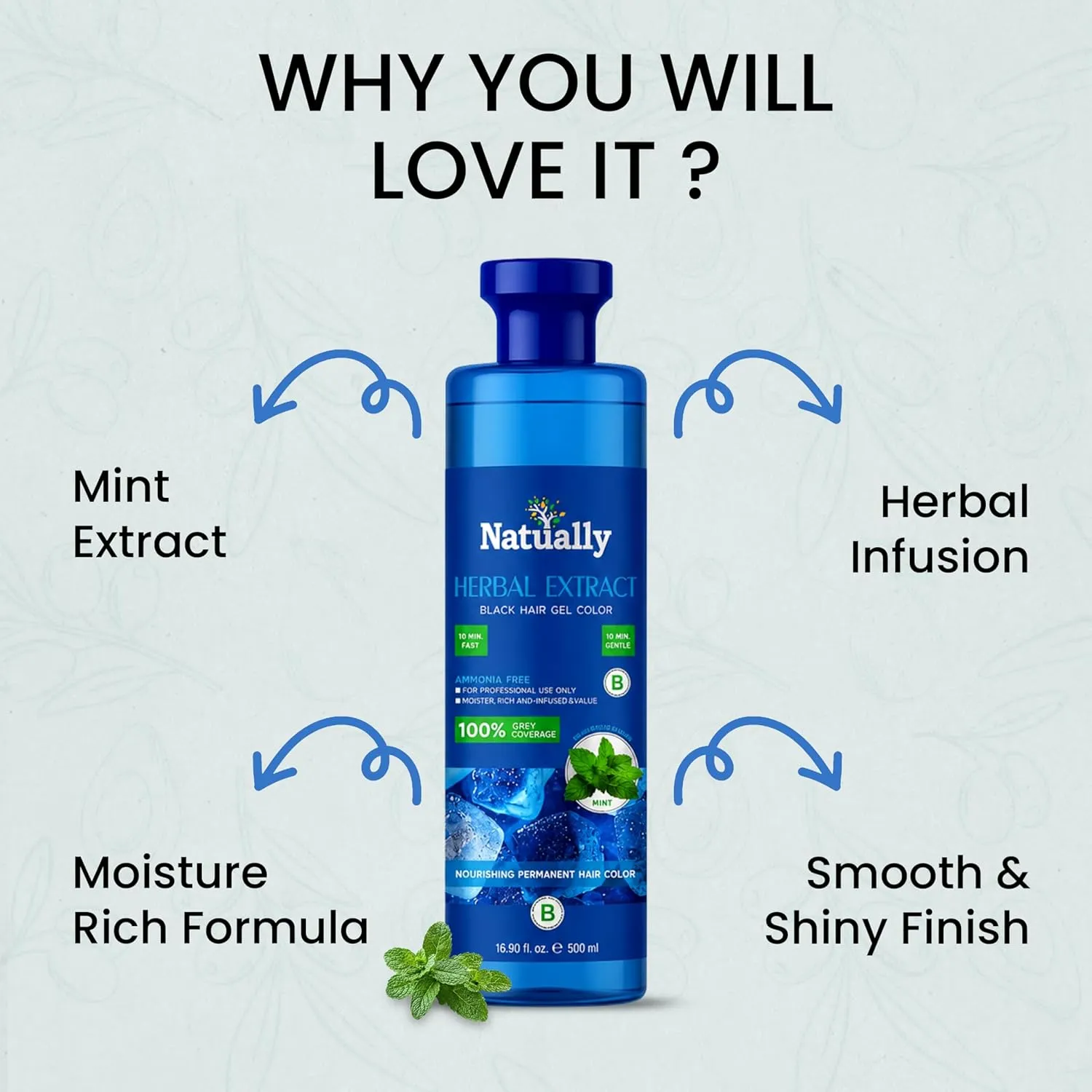 Natually Mint  Herbal Extract Black Hair Gel Color | Natural Black |500ml*2 - Image 4
