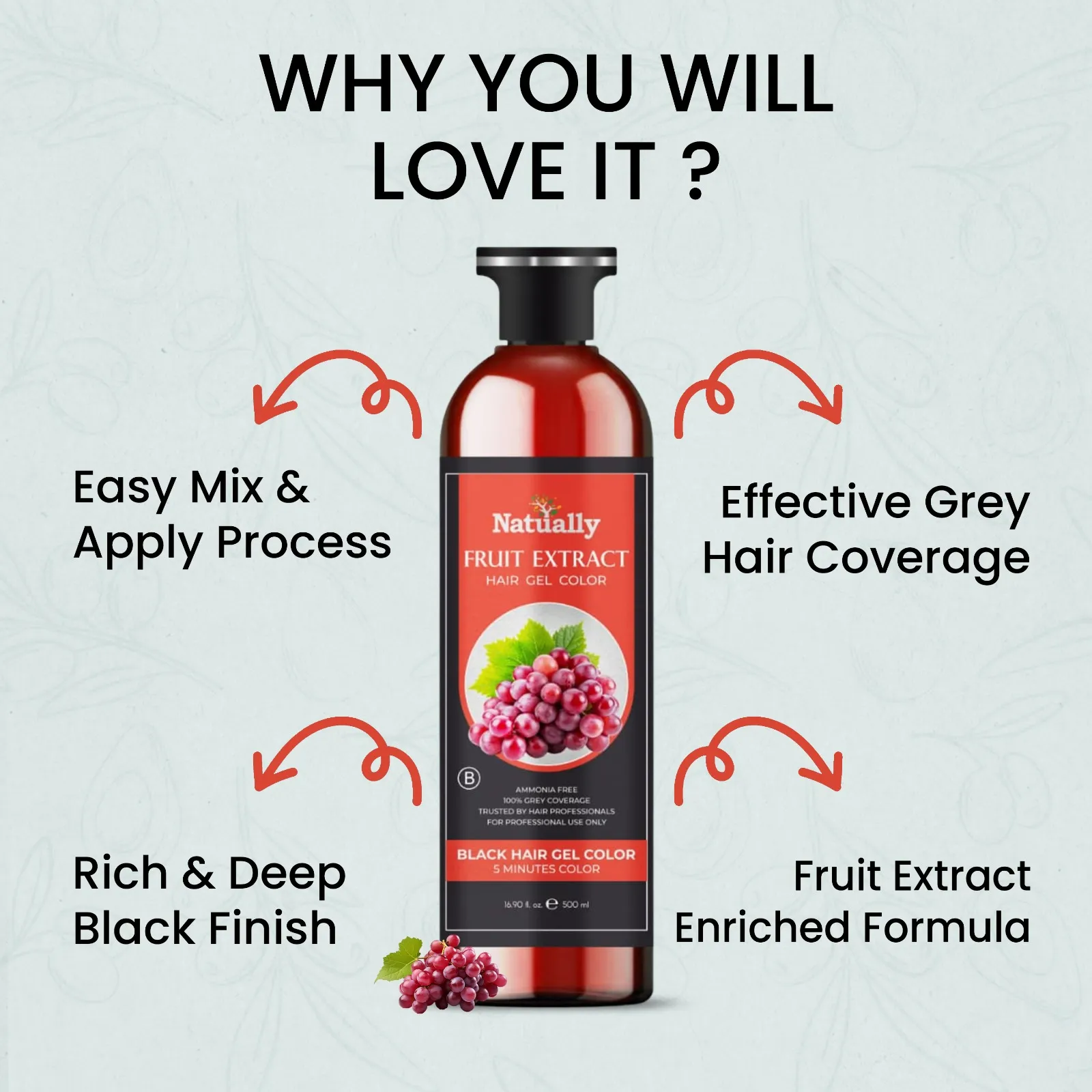 Fruit Vinegar Black Hair Color Gel – Wine | Natually (500ml*2) - Image 4