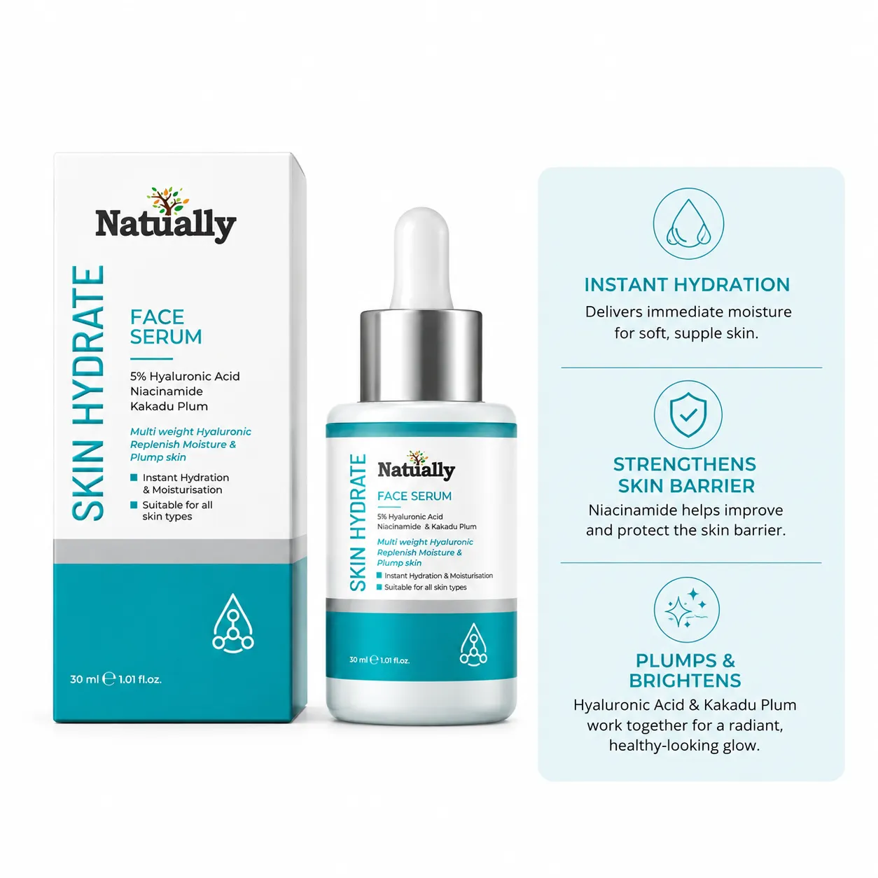 Natually Pure & Natural Hyaluronic Acid Face Serum – 5% Hydration Boost | 15ml - Image 2
