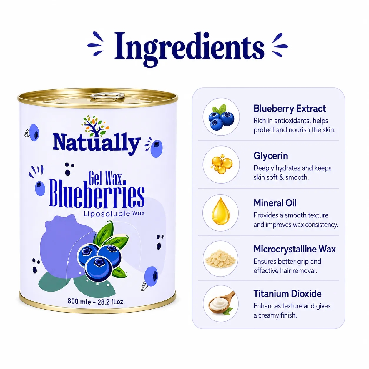 Natually Gel Wax Blueberries – Liposoluble Wax 800 ml - Image 3