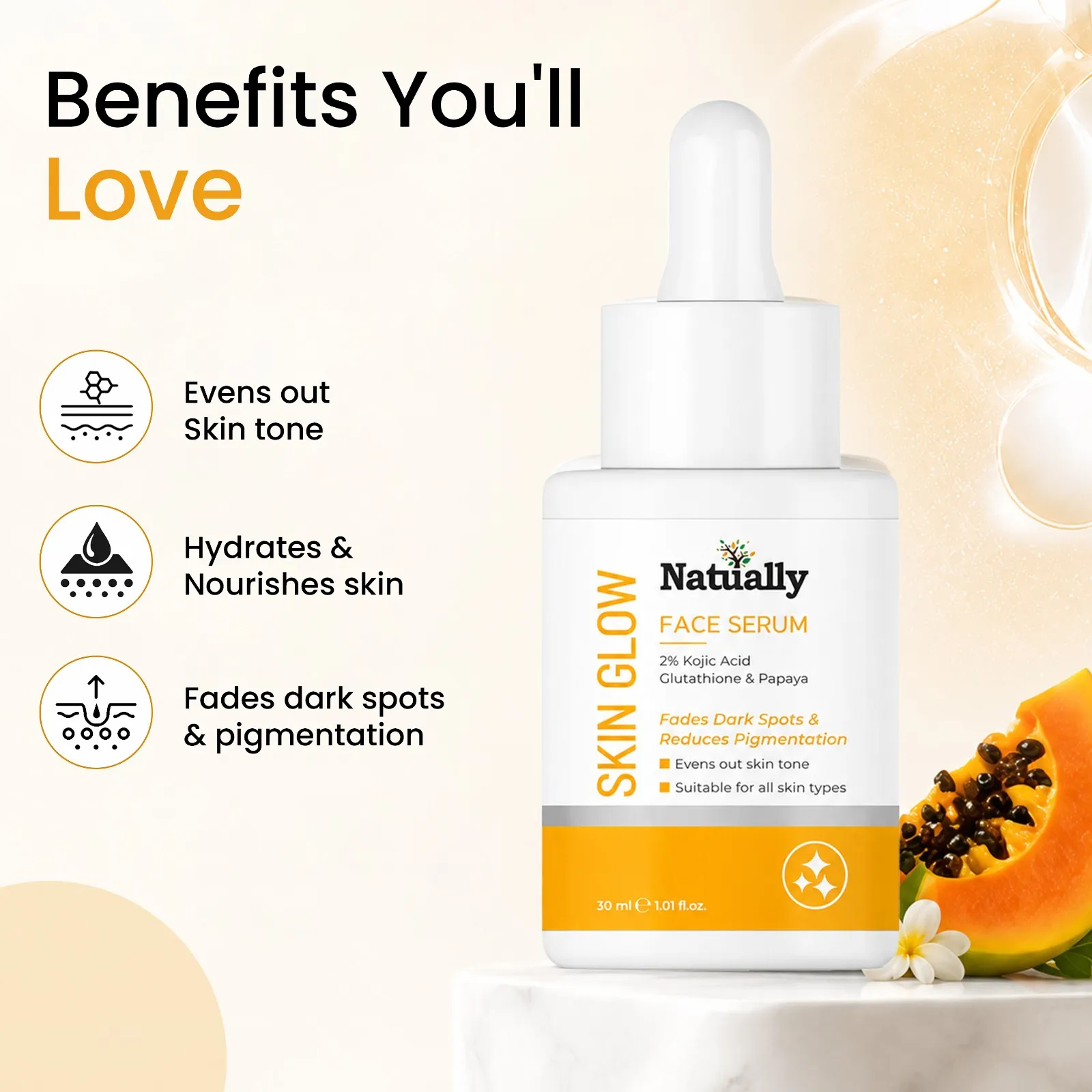 Natually Skin Glow Face Serum - 2% Kojic Acid, Glutathione and Papaya - 30ml - Image 5