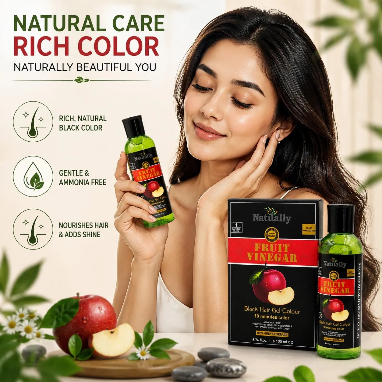 Natually Fruit Vinegar Black Hair Gel Colour – Natural Black (100 ml x 2) - Image 6