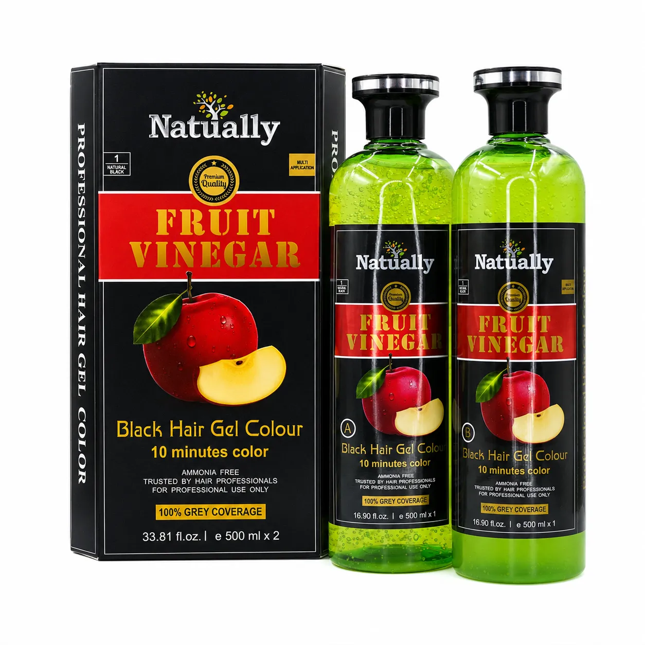 Natually Fruit Vinegar Black Hair Gel Colour – Natural Black (500 ml x 2) - Image 2