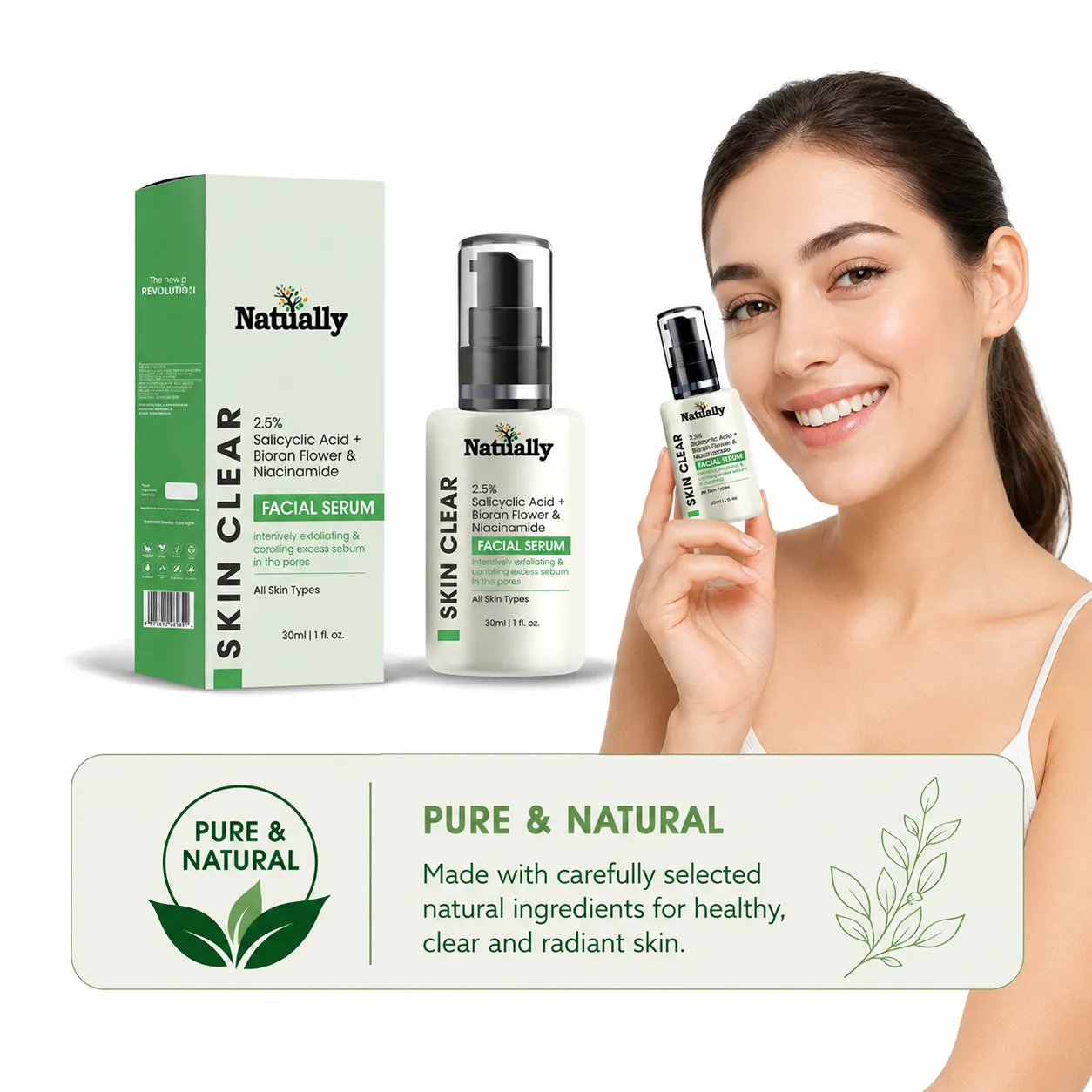natually Skin Clear Serum – 2.5% Salicylic Acid + Bioran Flower + Niacinamide - Image 5