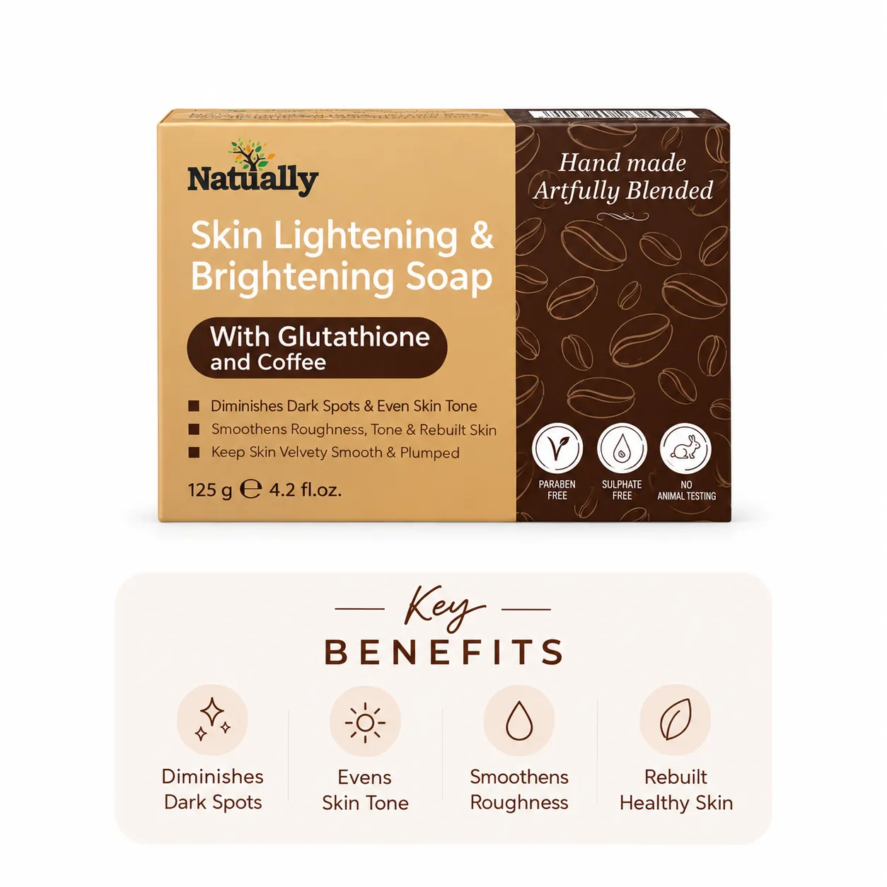 Natually Skin Lightening & Brightening Soap with Glutathione and Coffee – 125g - Image 2