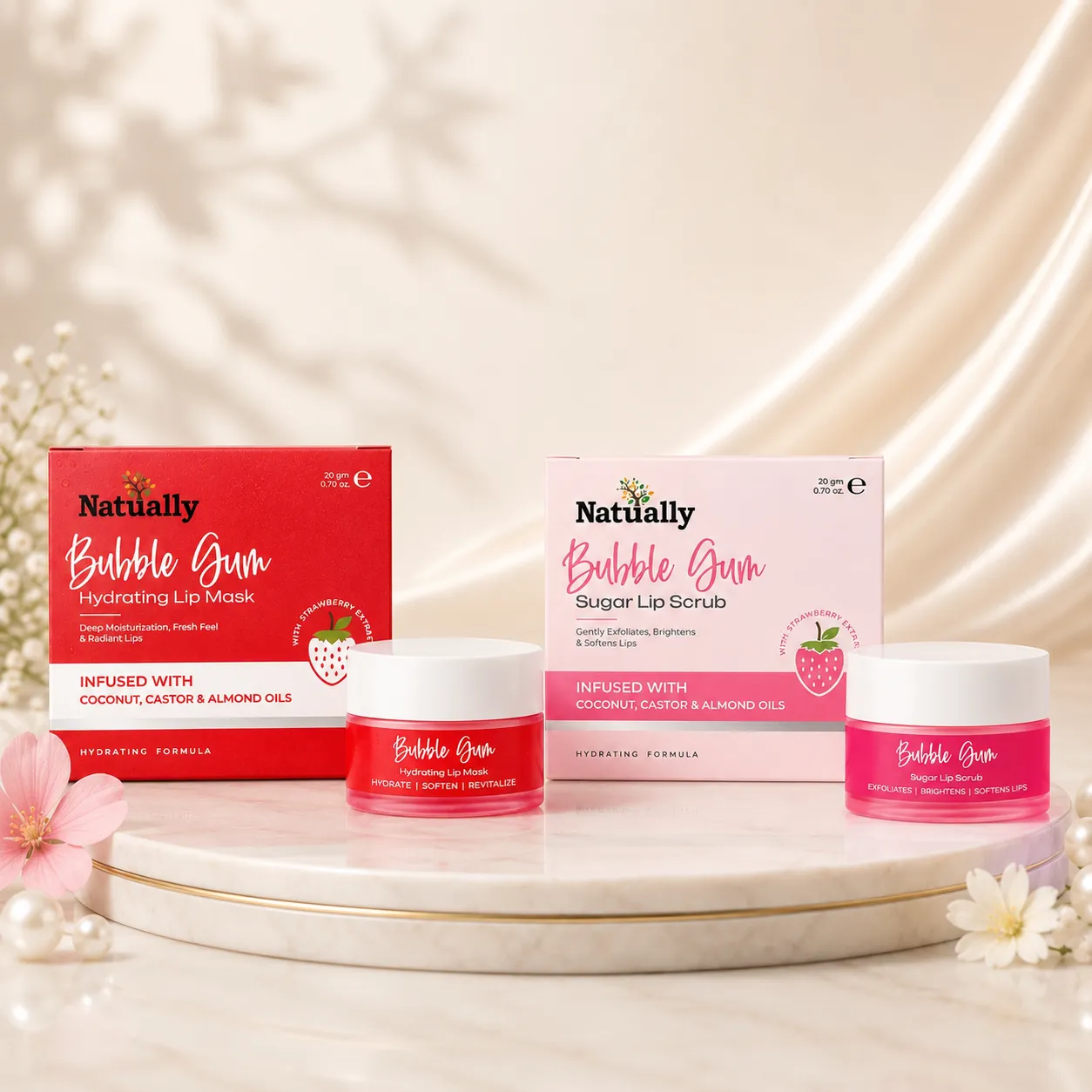 Bubblegum Lip Care Combo for Dark Lips – Sugar Lip Scrub & Hydrating Lip Mask for Bright, Soft & Pink Lips