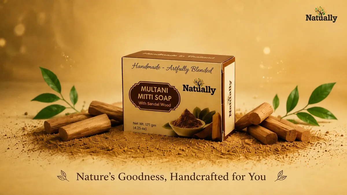 Natually Multani Mitti Soap with Sandal Wood – Handmade Herbal Cleansing Bar - Image 5