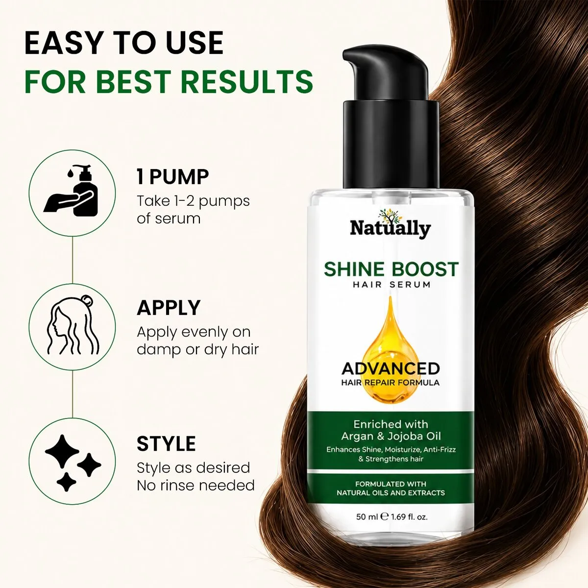 Natually Shine Boost Hair Serum & Enhance Shine ,Moisturize ,Anti Frizz &100ml - Image 4