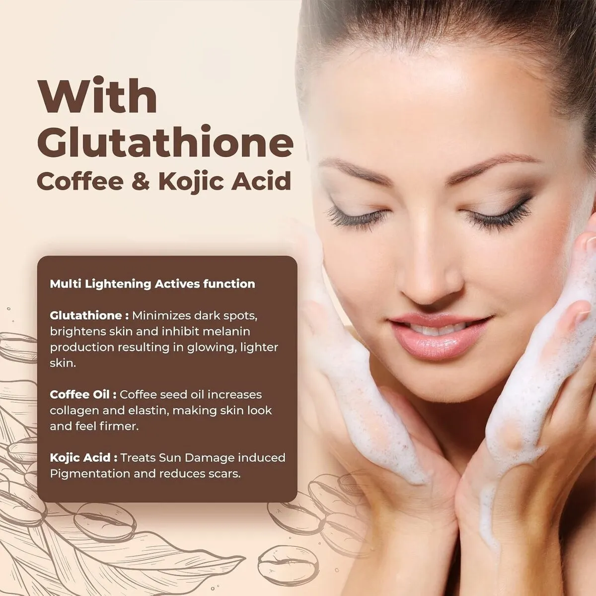 Natually Skin Lightening & Brightening Soap with Glutathione and Coffee – 125g - Image 2